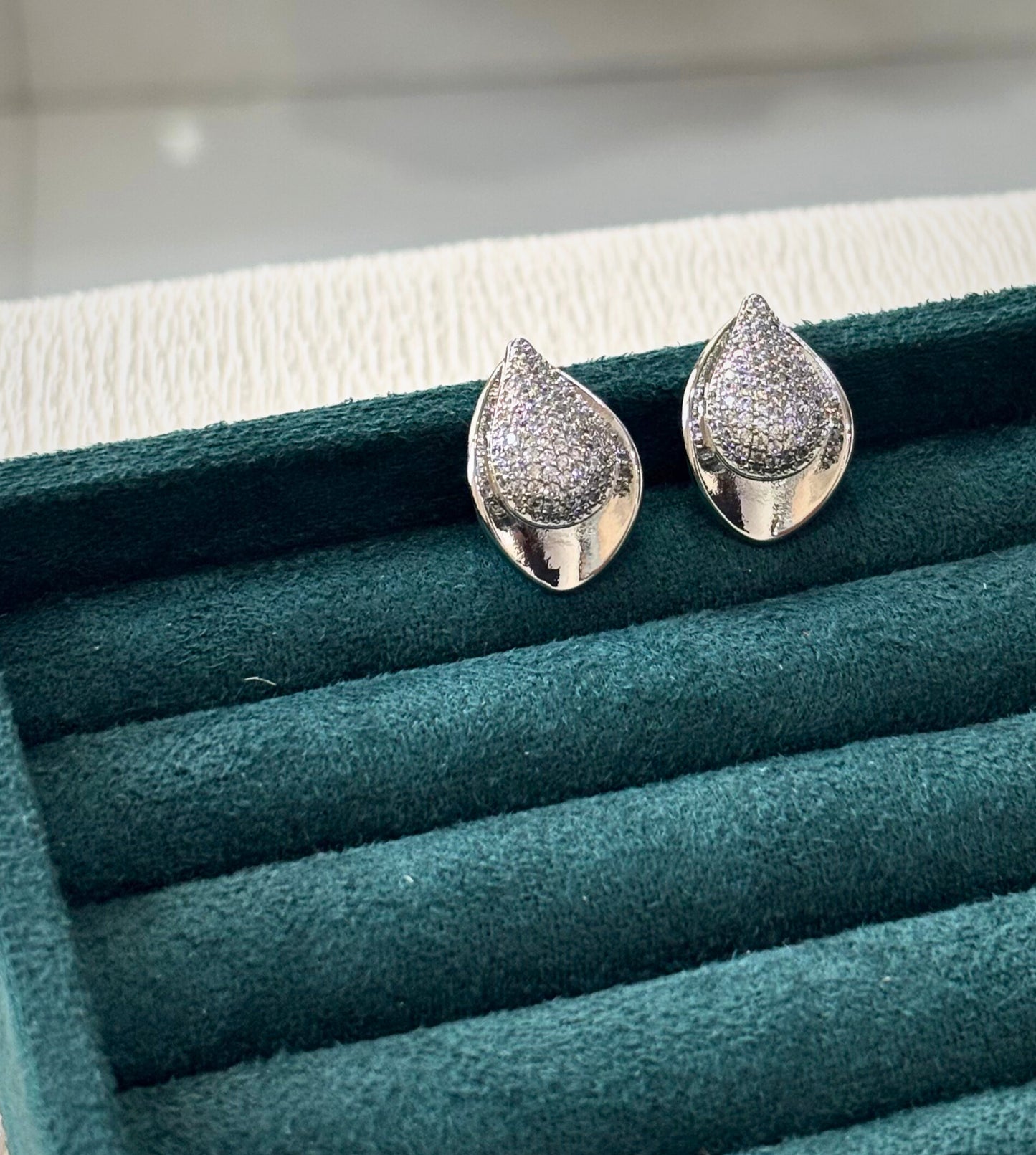 Silver Tear Drop Stud Earrings