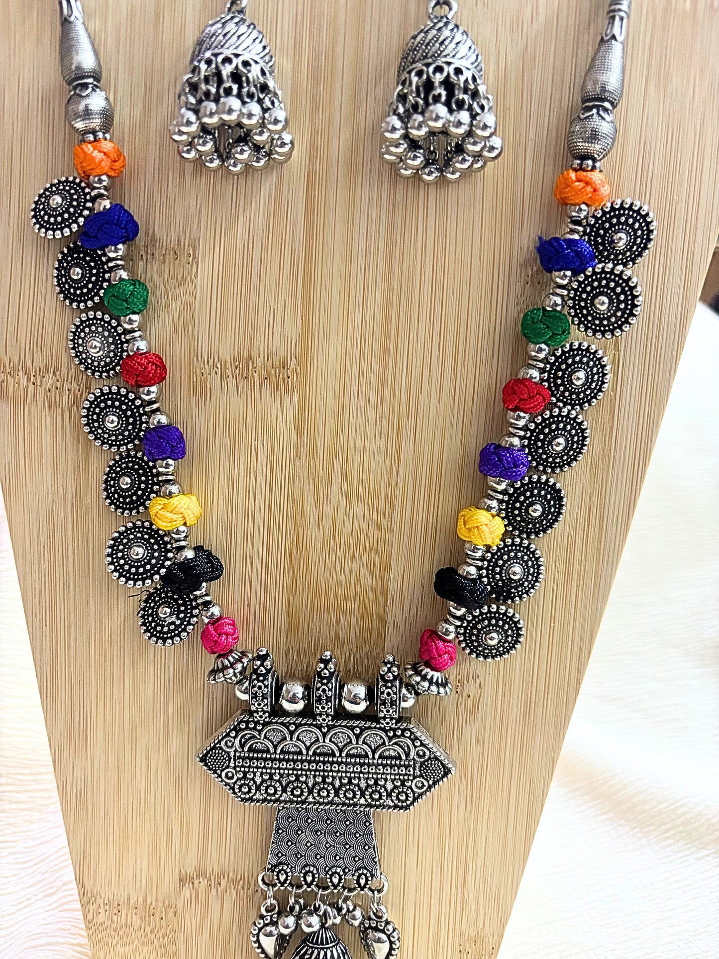 Rustic Radiance Multicolor Oxidised Necklace Set