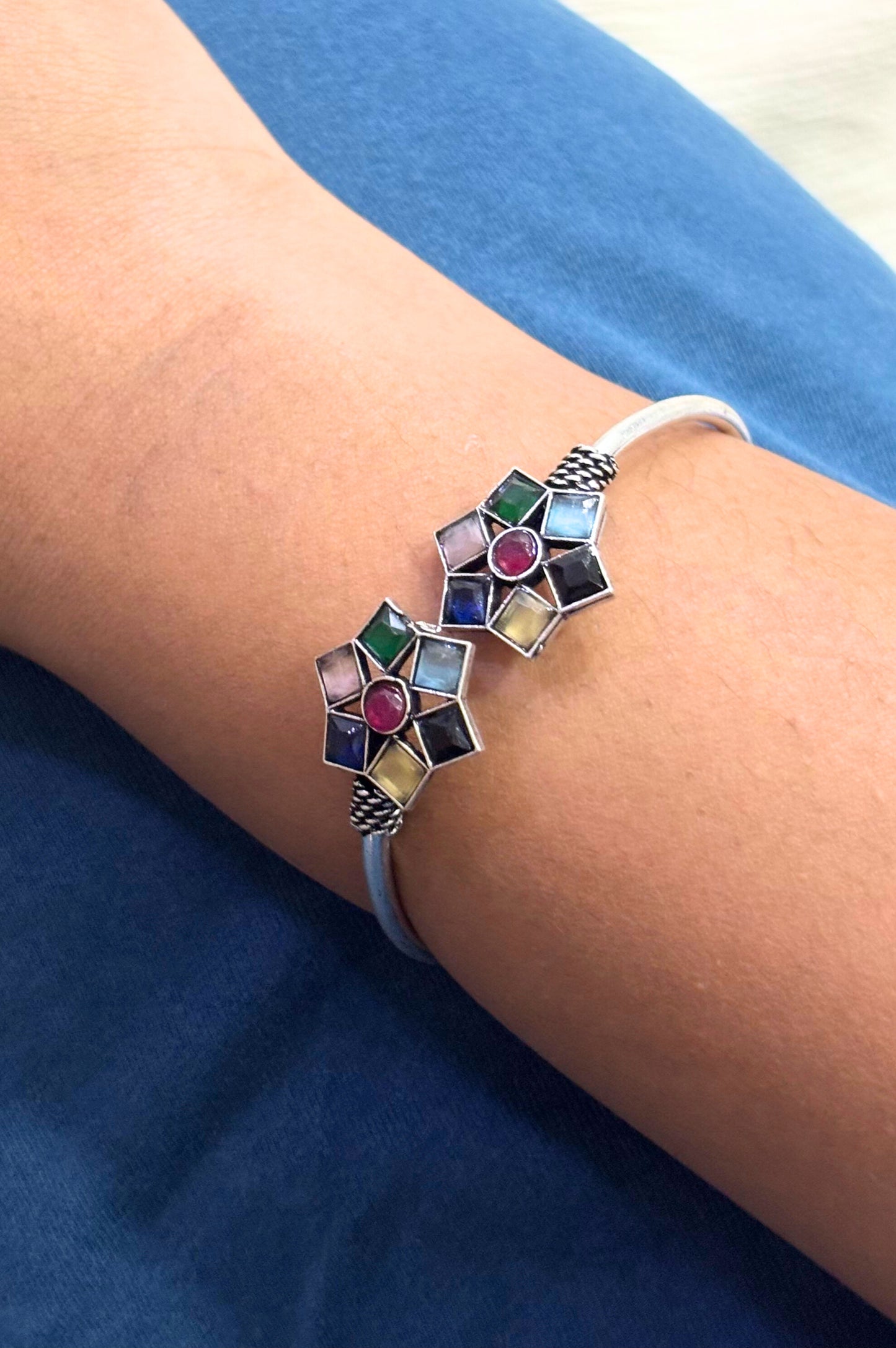 Oxidised Floral Gem Kada