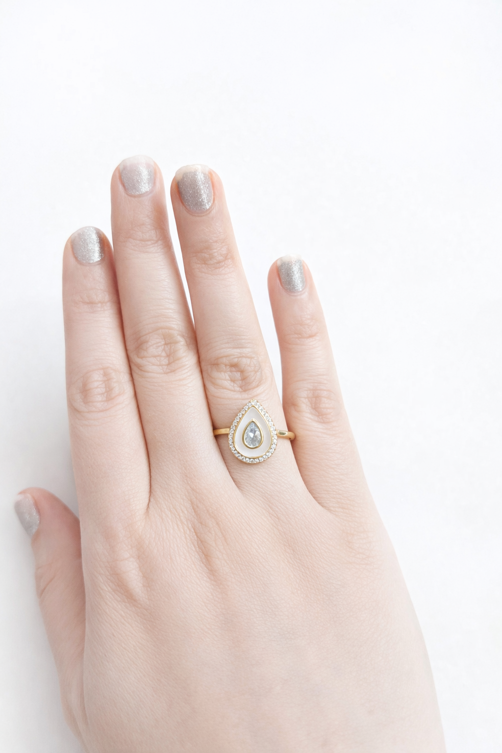Ivory Teardrop Enamel Ring