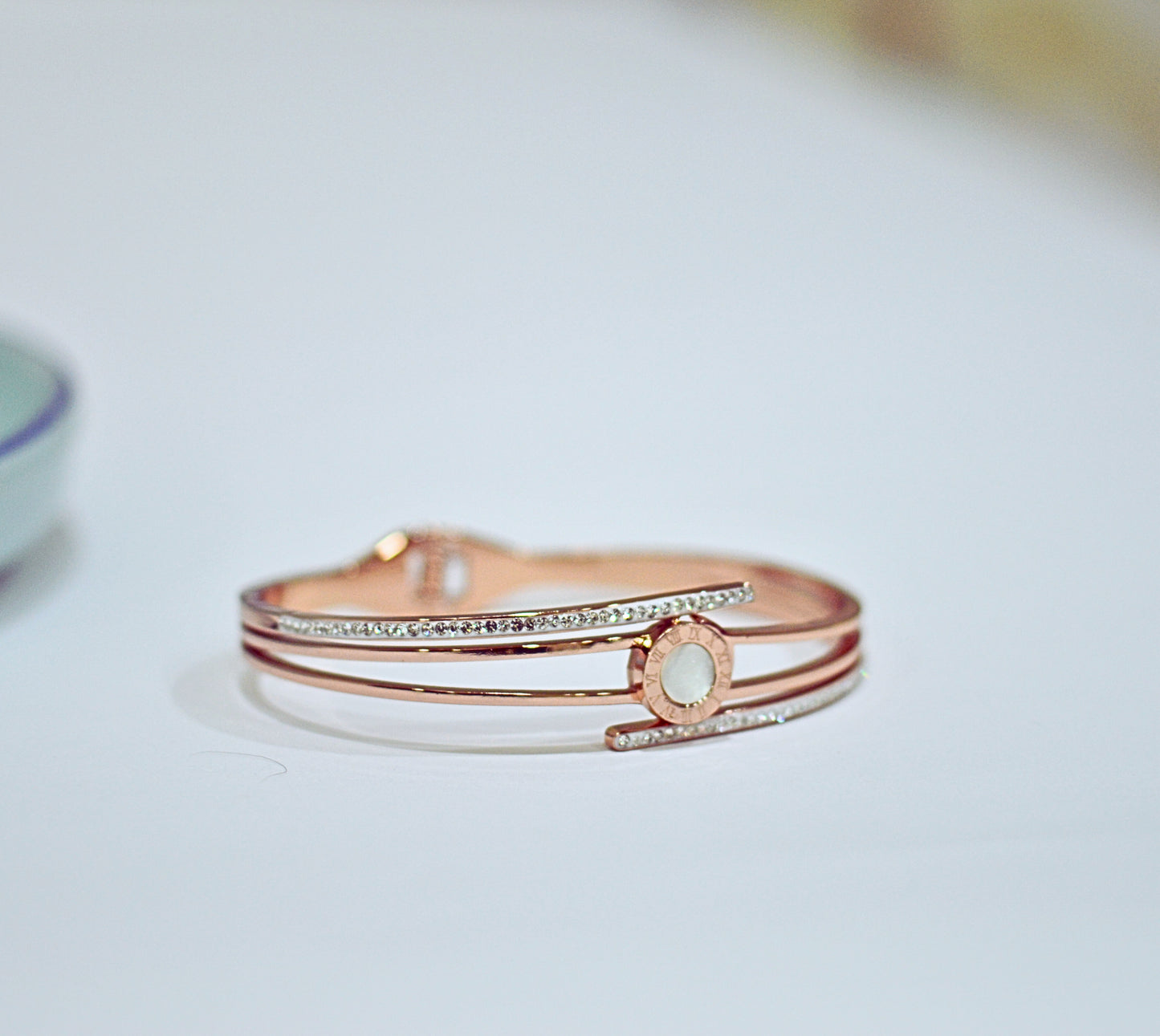 Open band Rose gold and diamond kada