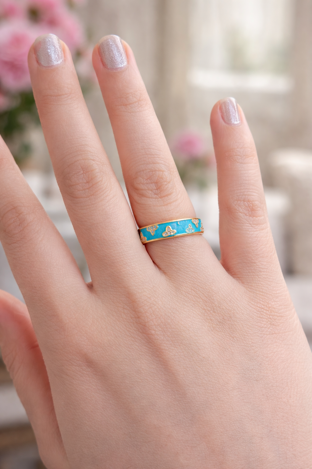 Azure Charm Enamel Band Ring