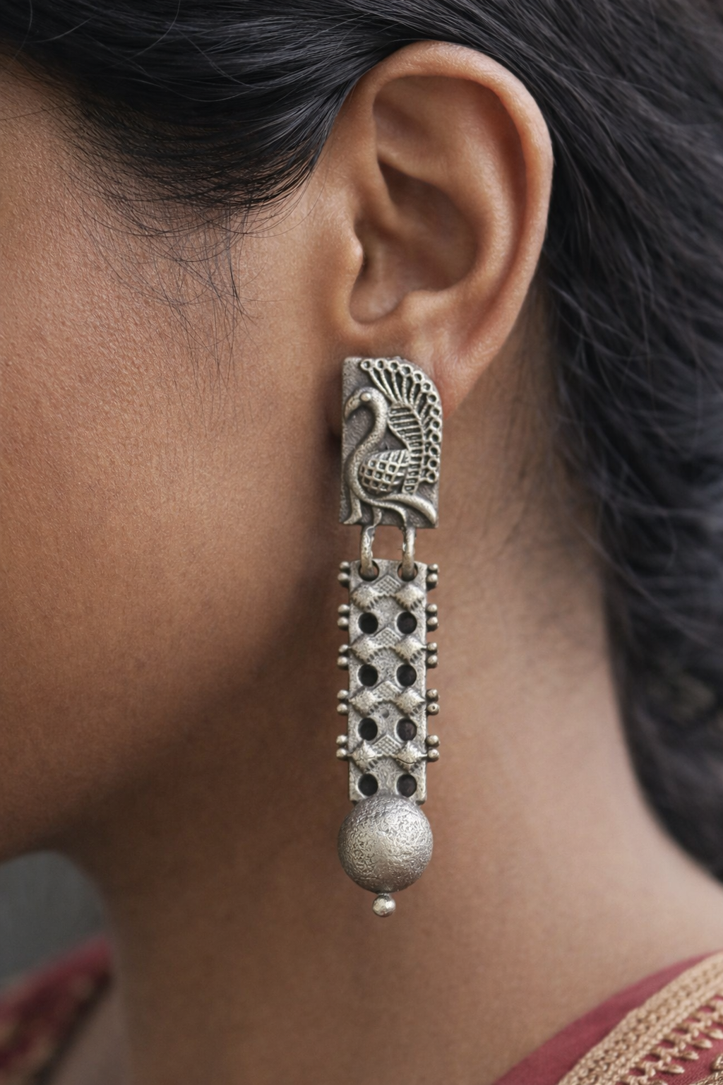 Peacock Charm Oxidised Earrings