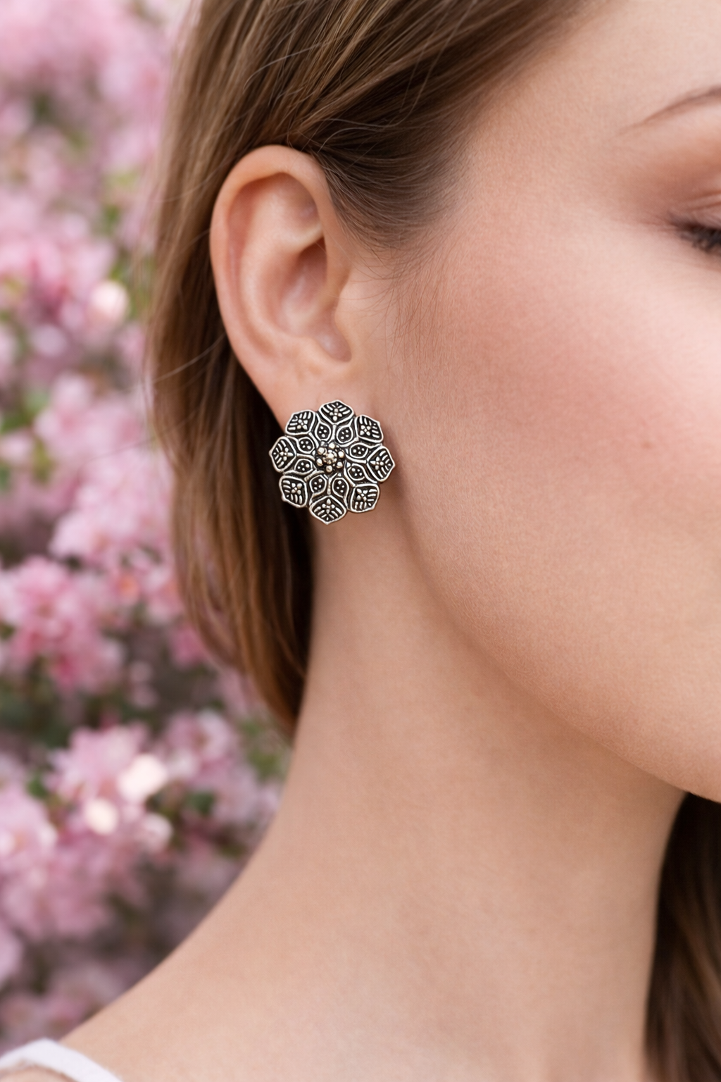 Timeless Floral Oxidised Studs