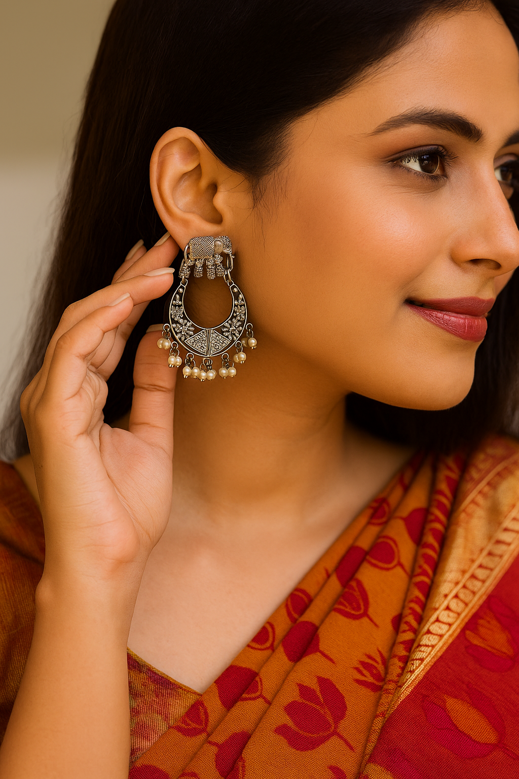 Elephant Motif Crescent Jhumkas