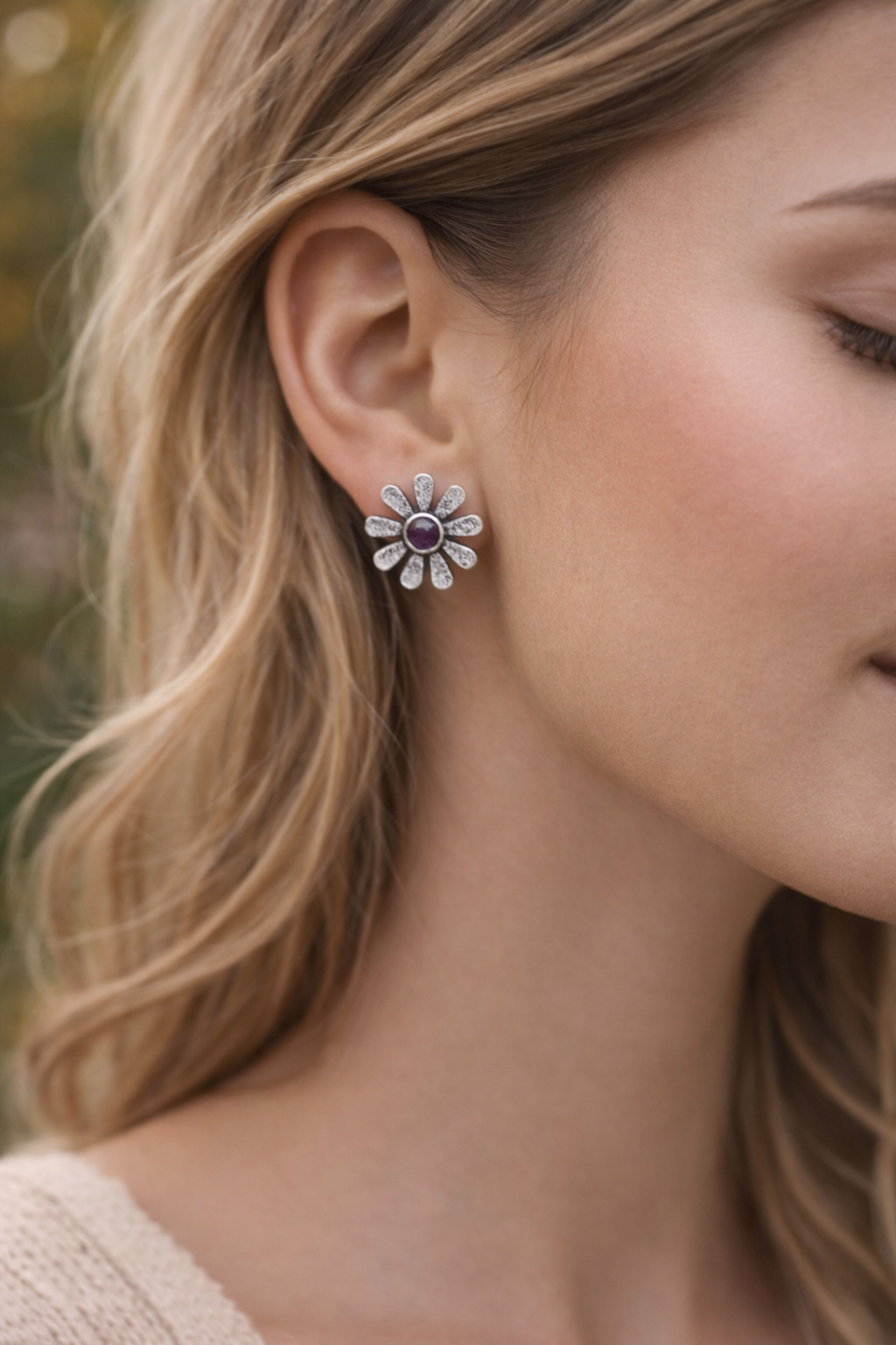 Floral Stone Stud Earrings