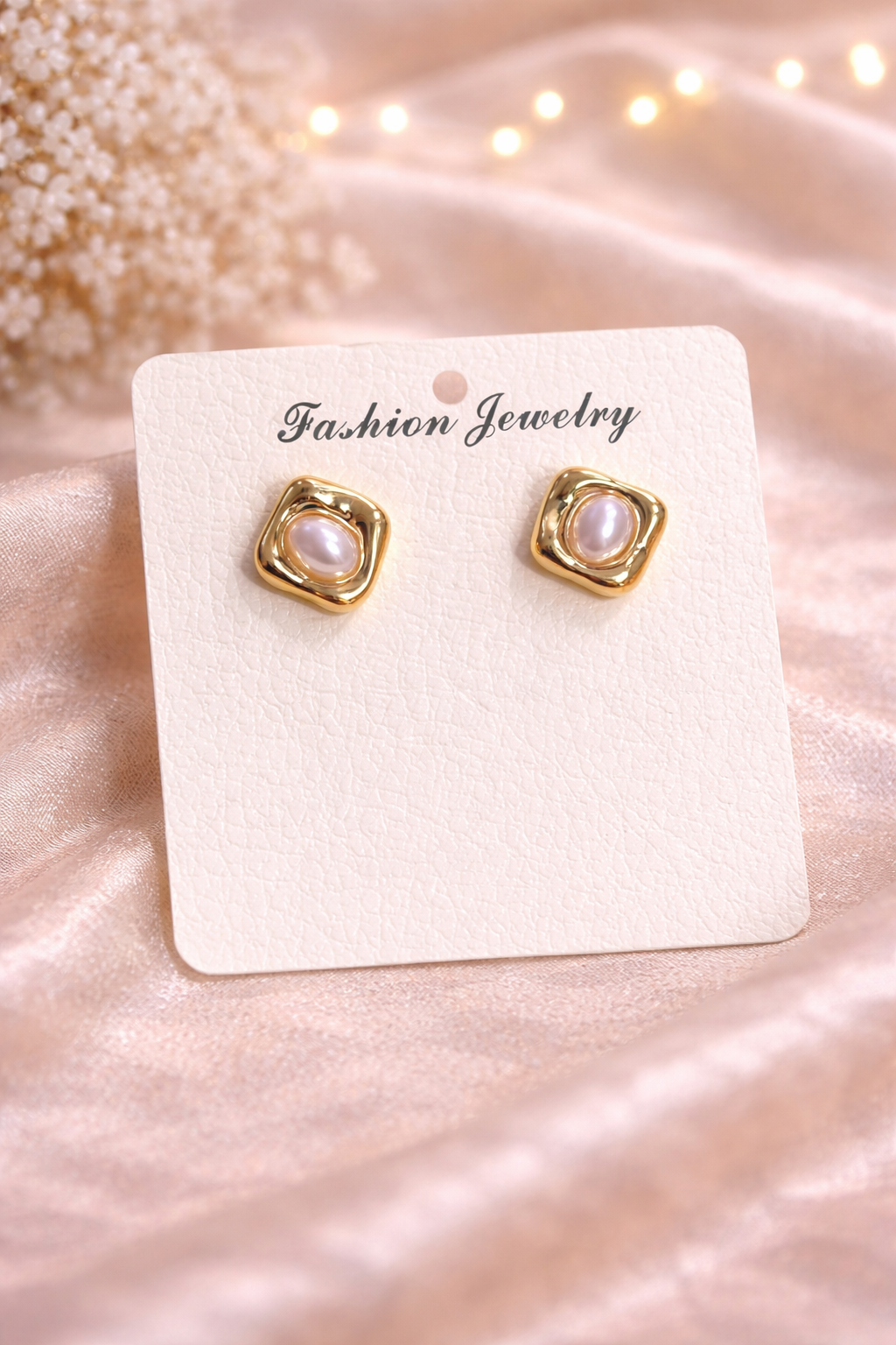 Square Pearl Stud Earrings