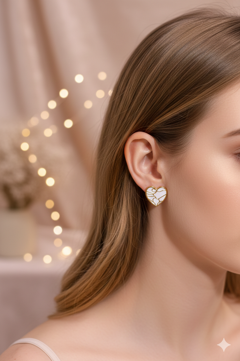 Golden Heart Stud Earrings
