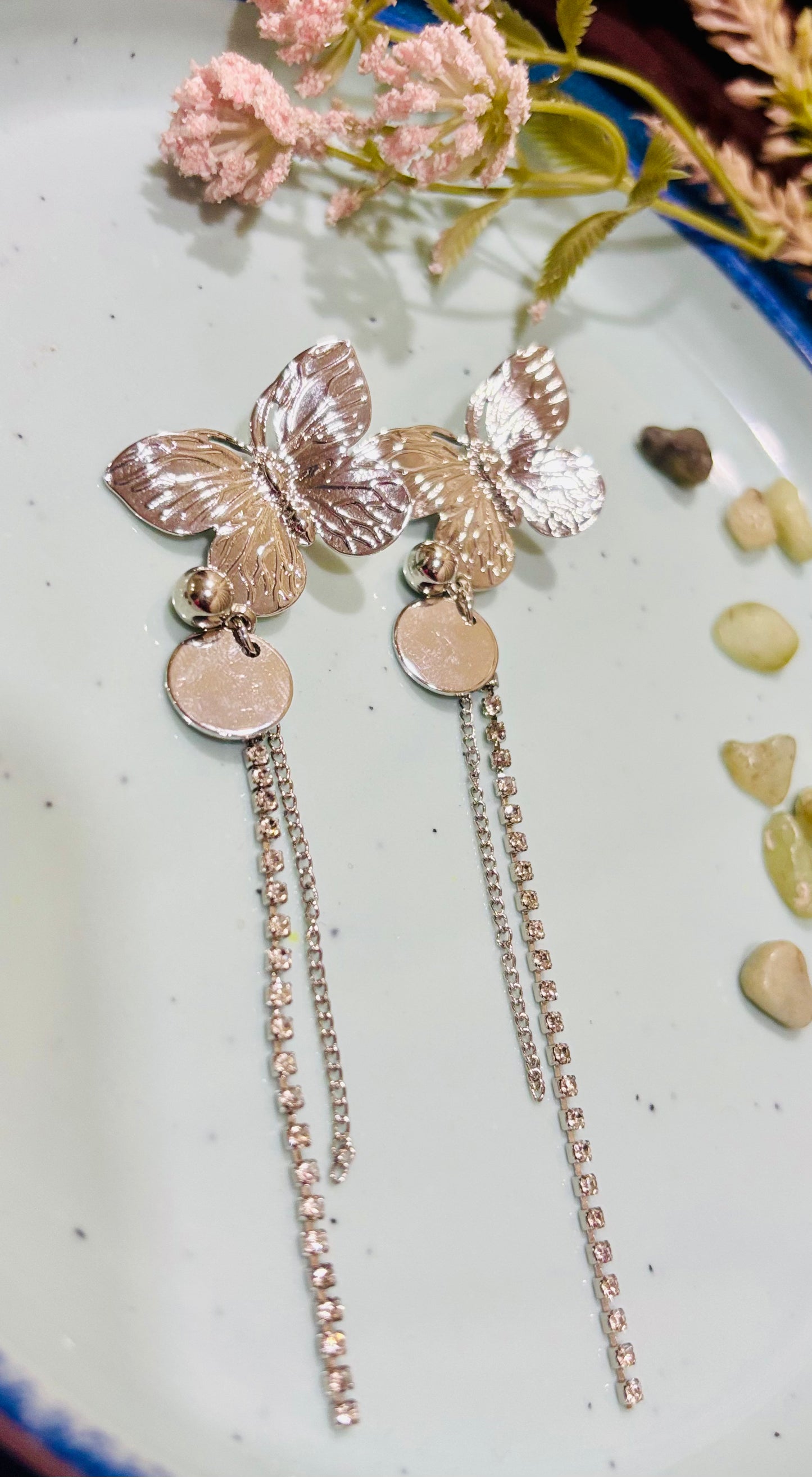 Long silver earrings