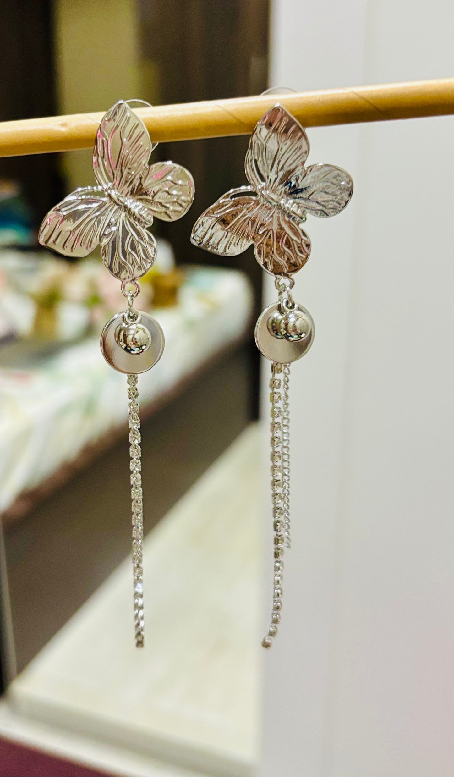 Long silver earrings