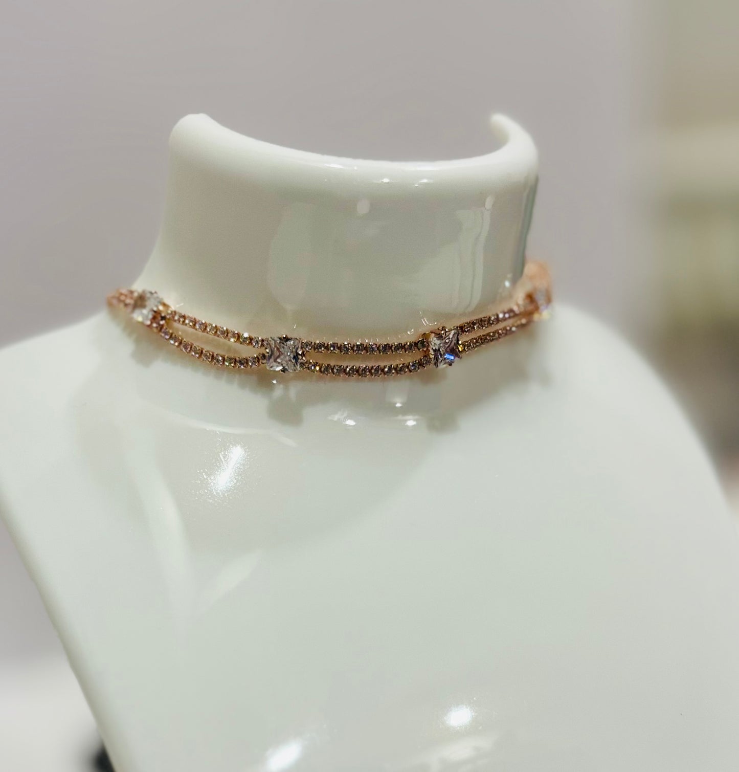 Rose gold double chain choker with square diamond