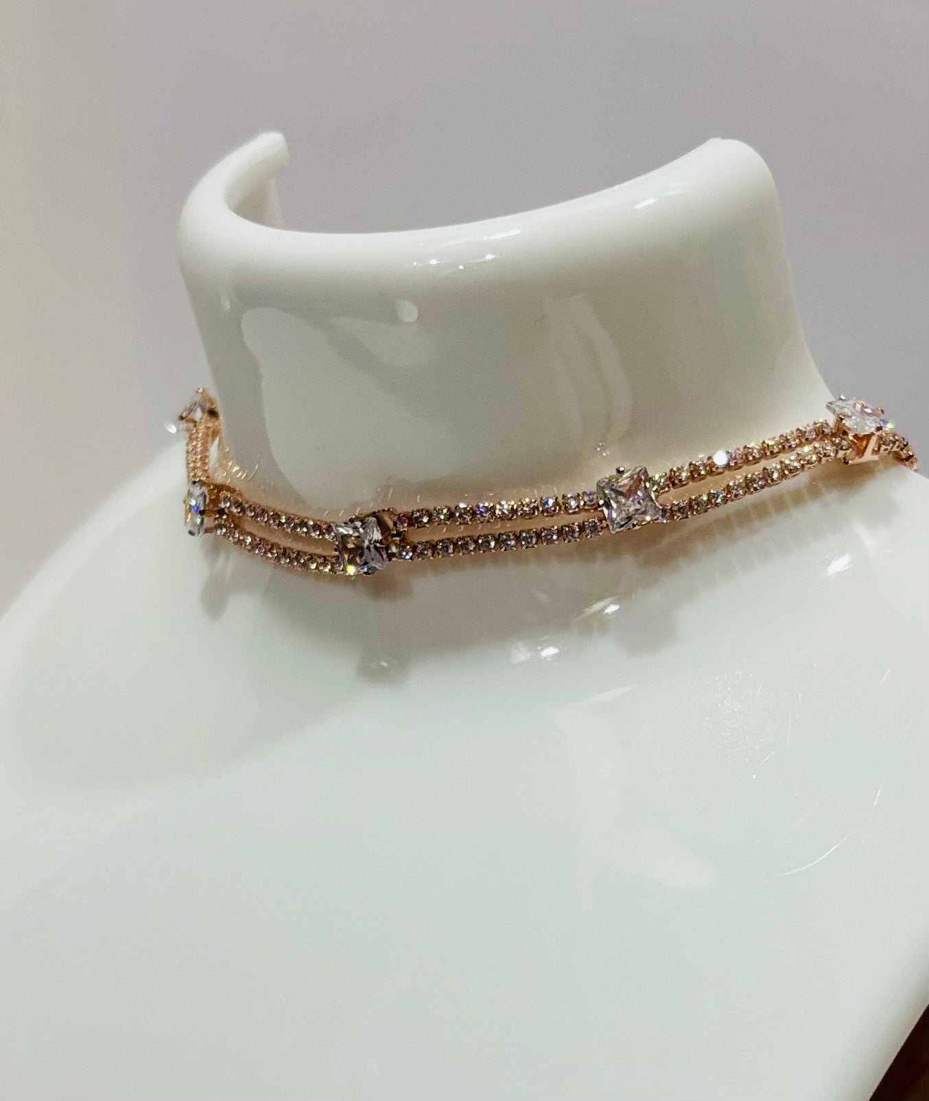 Rose gold double chain choker with square diamond