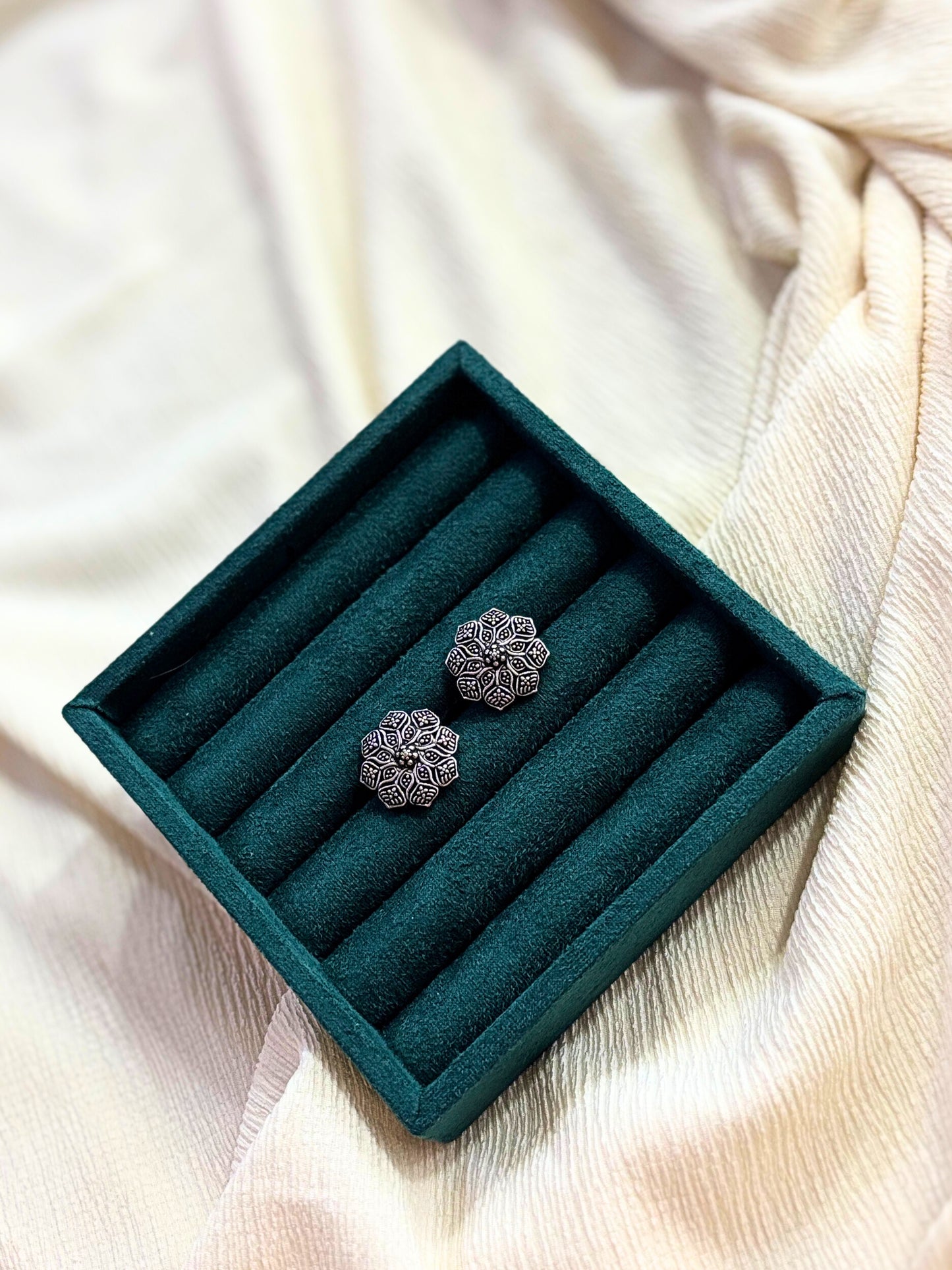 Timeless Floral Oxidised Studs