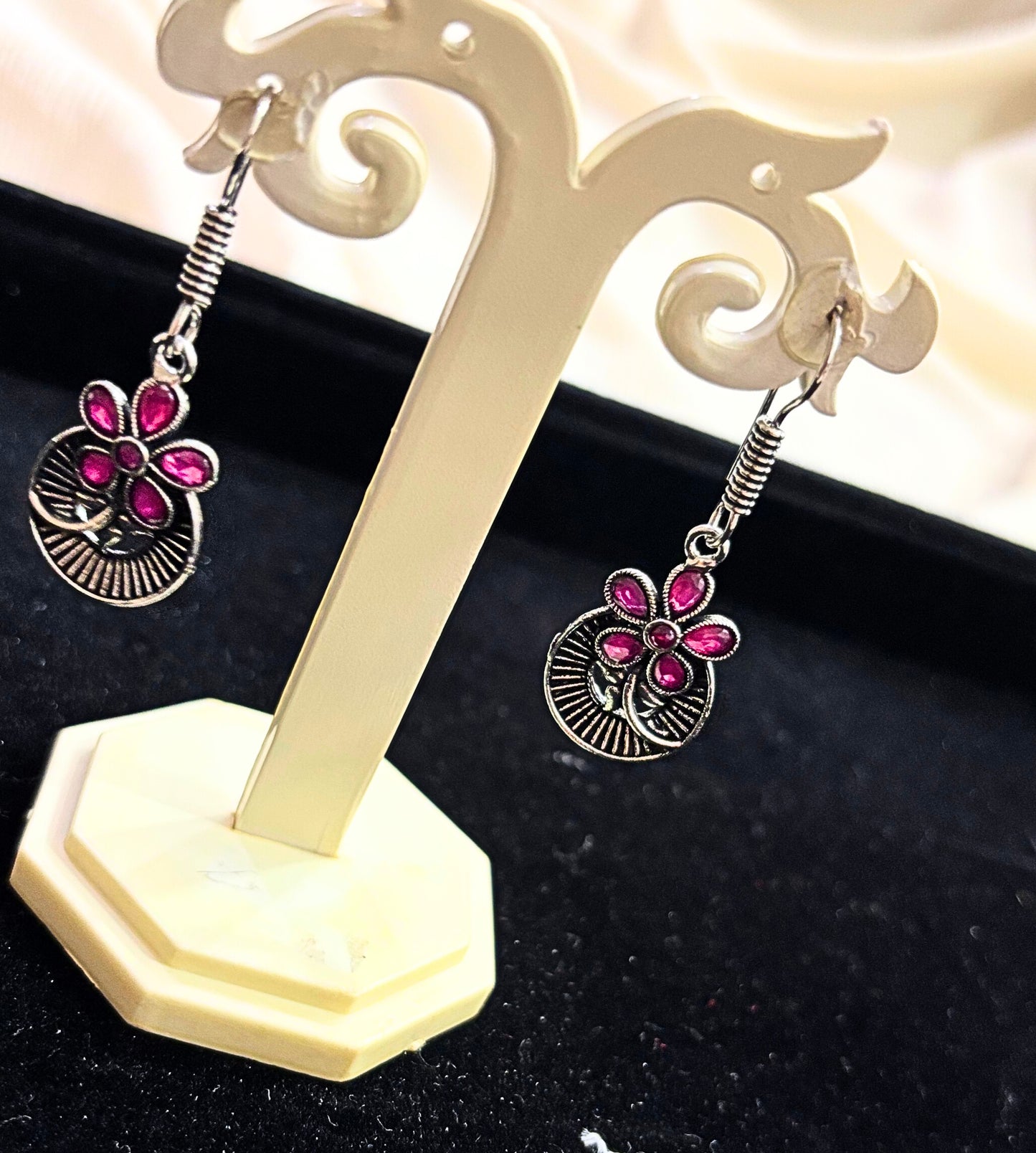 Crimson Bloom Oxidised Earrings