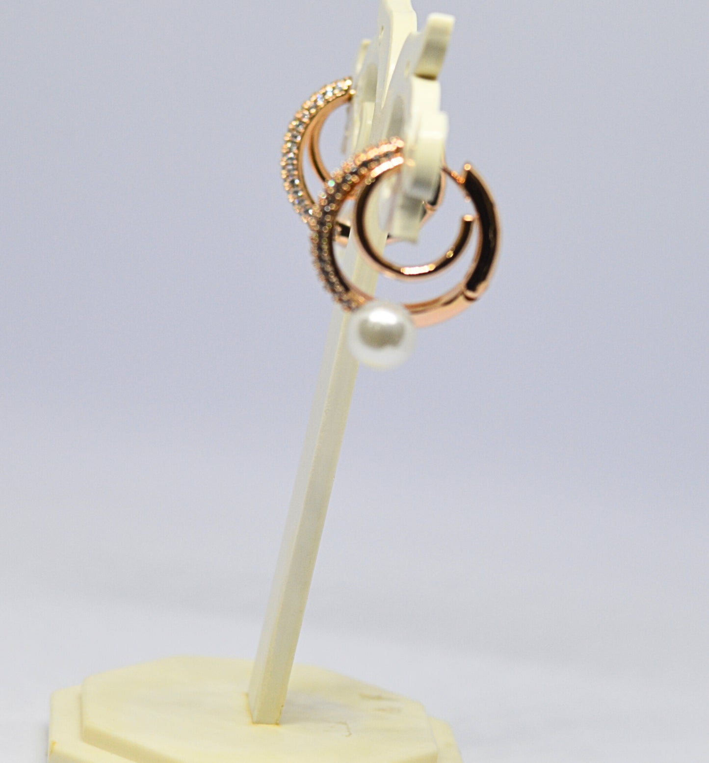 Imported stud style diamond and pearl earrings