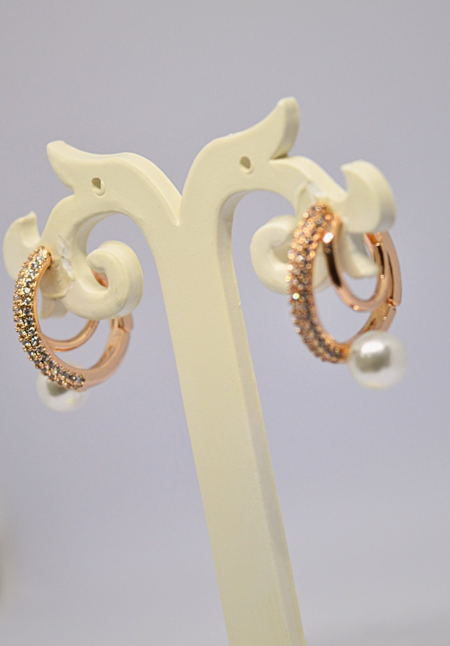 Imported stud style diamond and pearl earrings