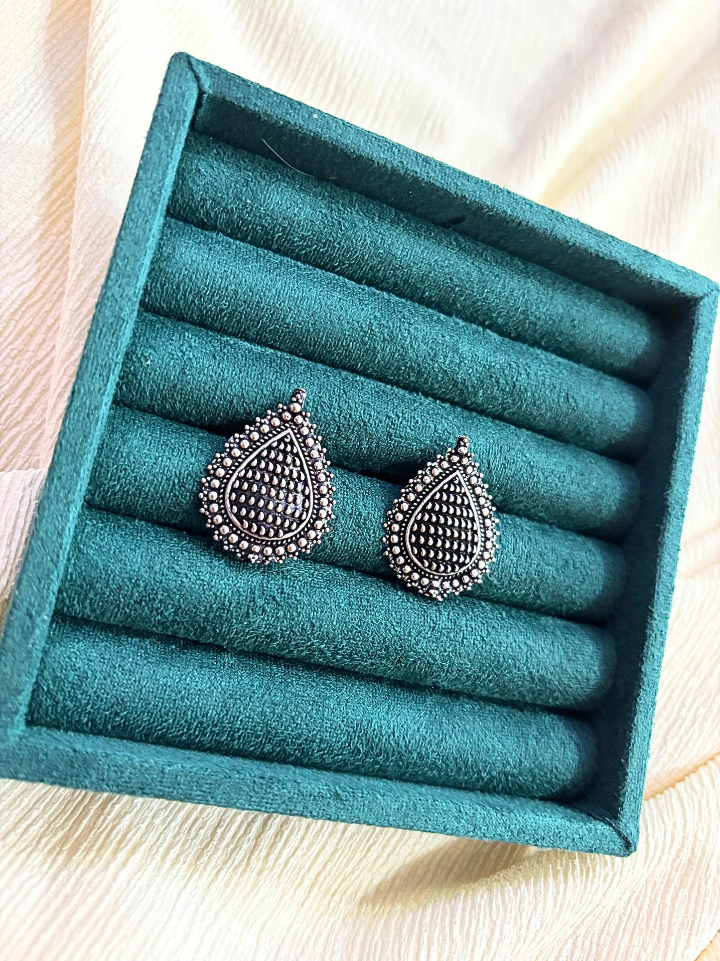 Elegant Teardrop Oxidised Studs