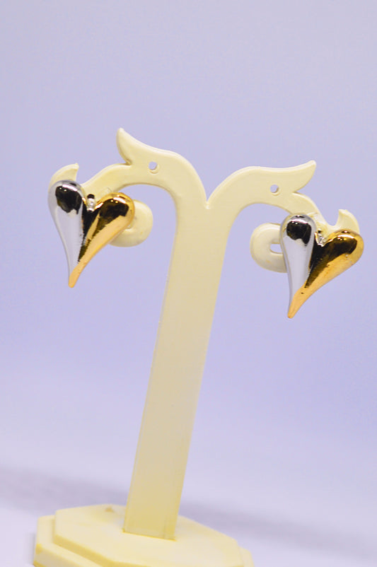 Metallic gold and silver heart design earrings