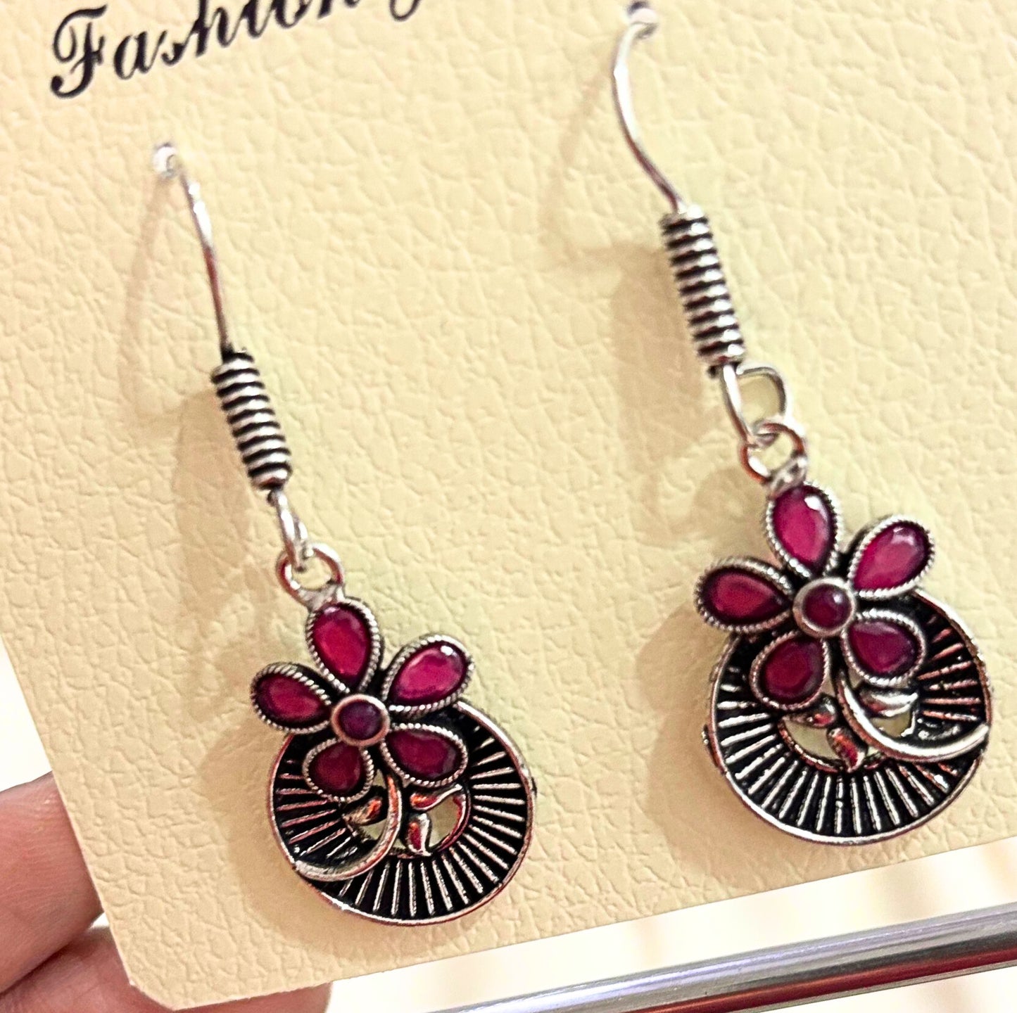 Crimson Bloom Oxidised Earrings