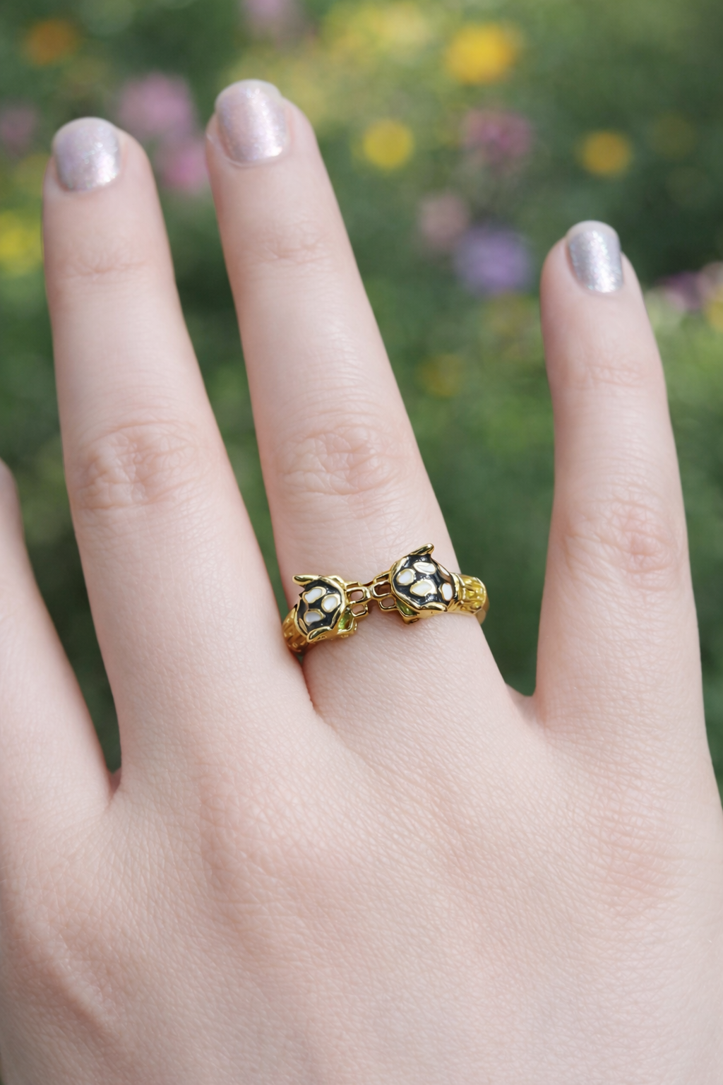 Twin Leopard Enamel Open Ring