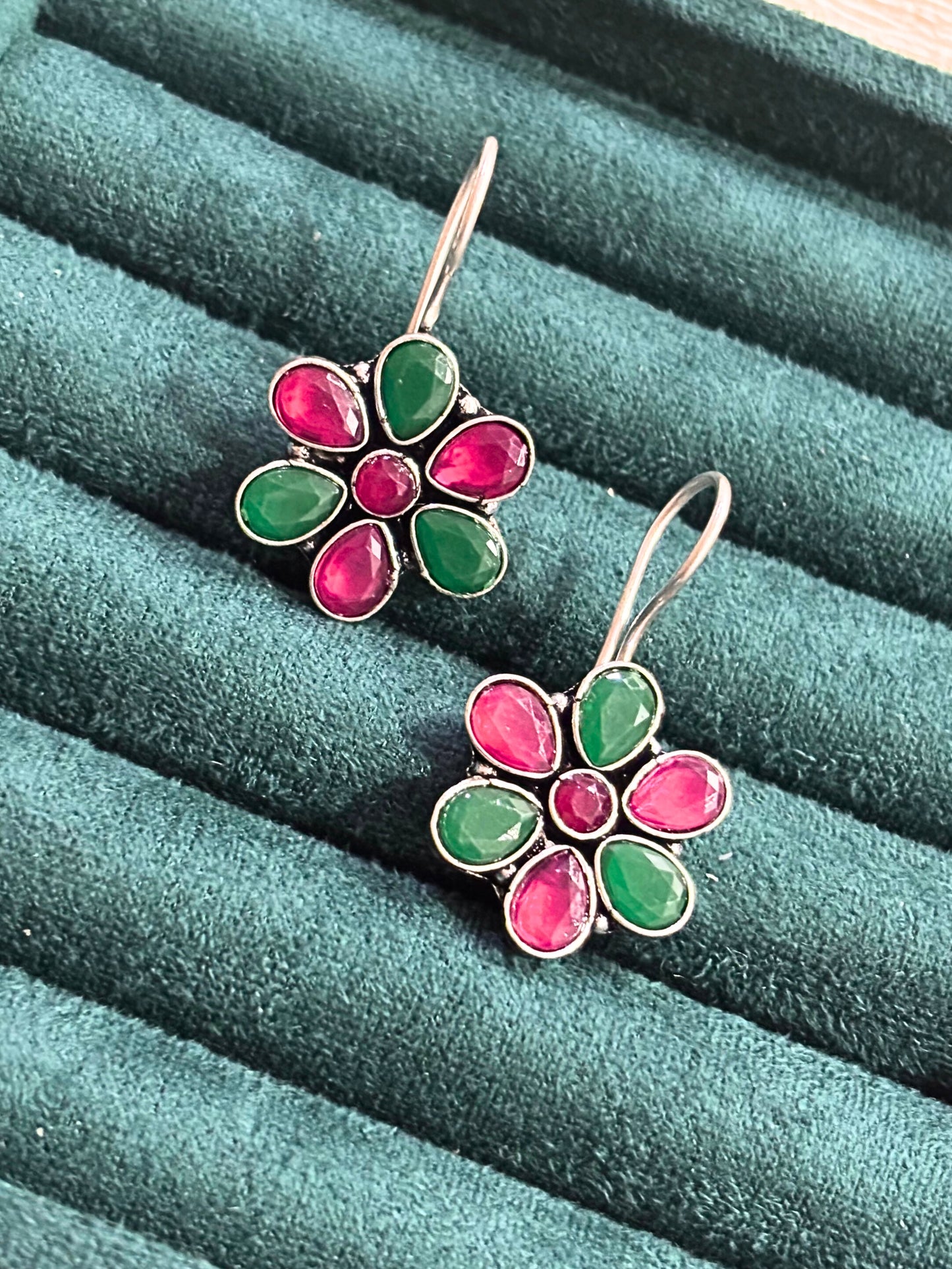 Blossom Glow German Silver Earrings