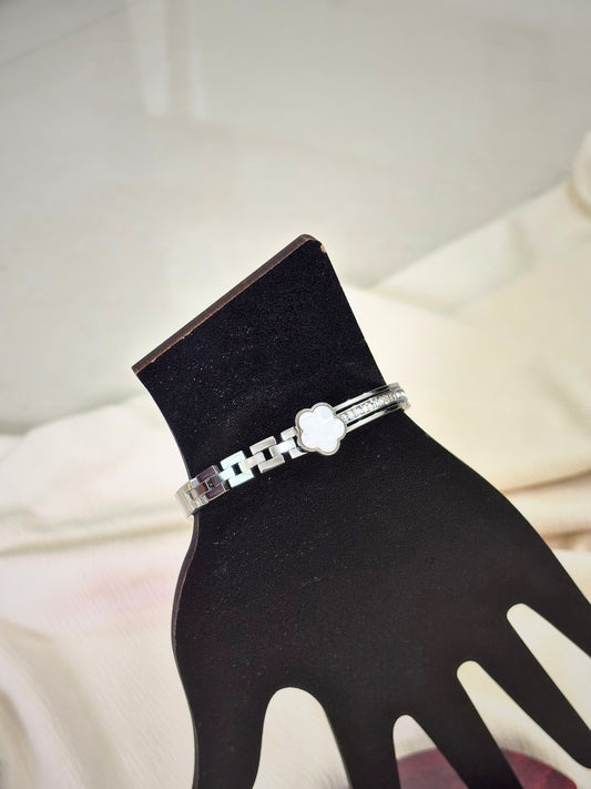 Silver Clover Charm Kada