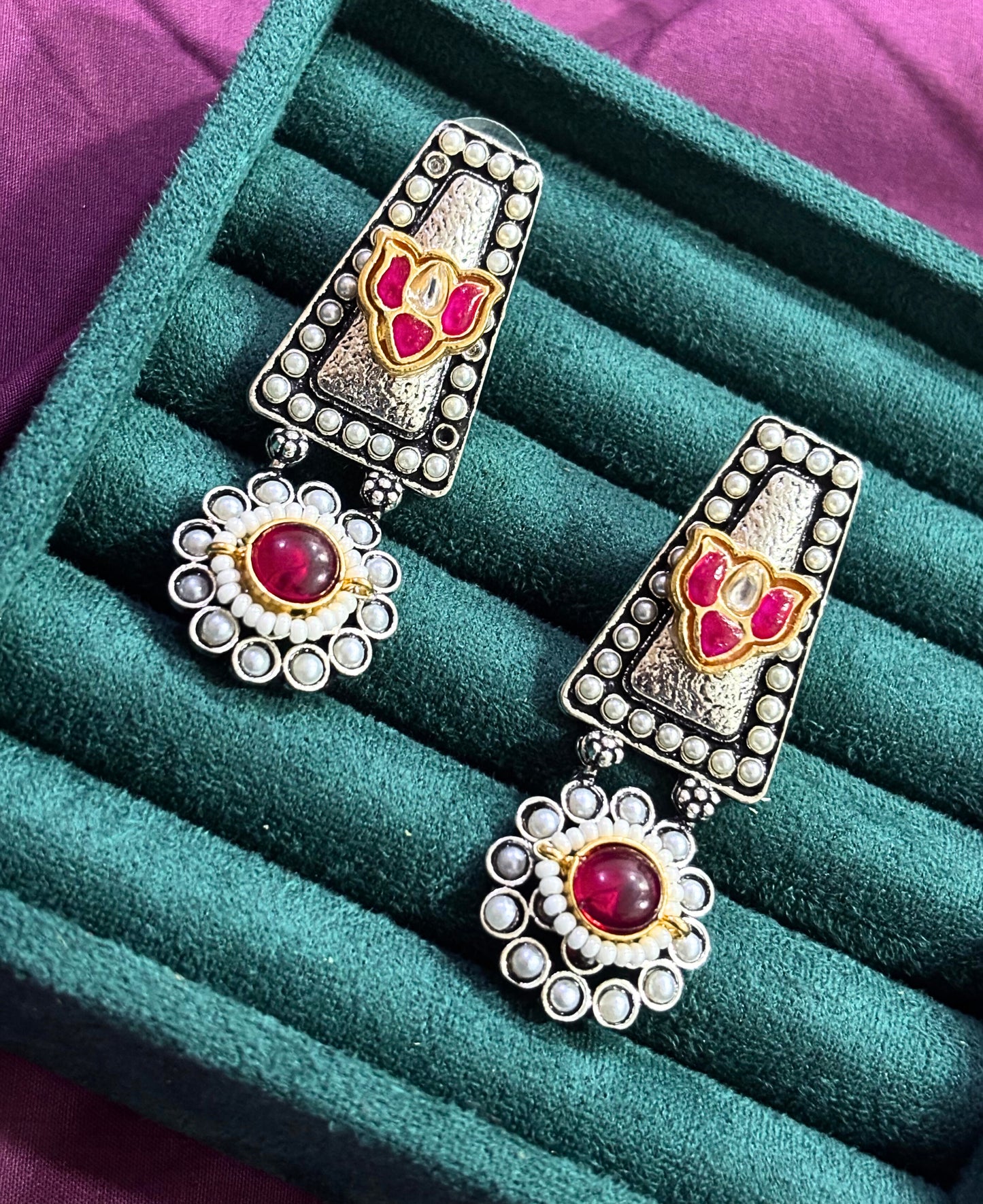 Lotus Grace Oxidised Statement Earrings