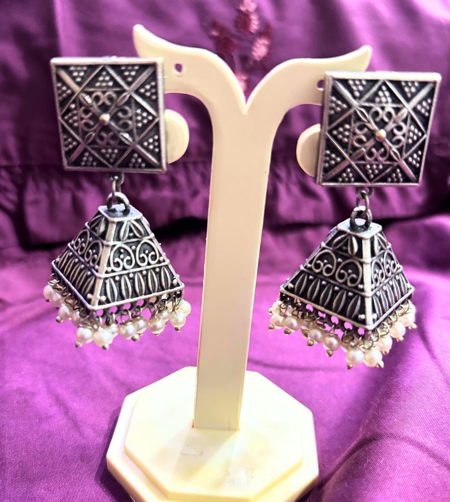 Temple Charm Oxidised Pyramid Jhumkas