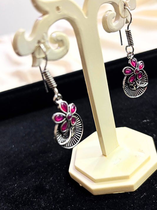 Crimson Bloom Oxidised Earrings