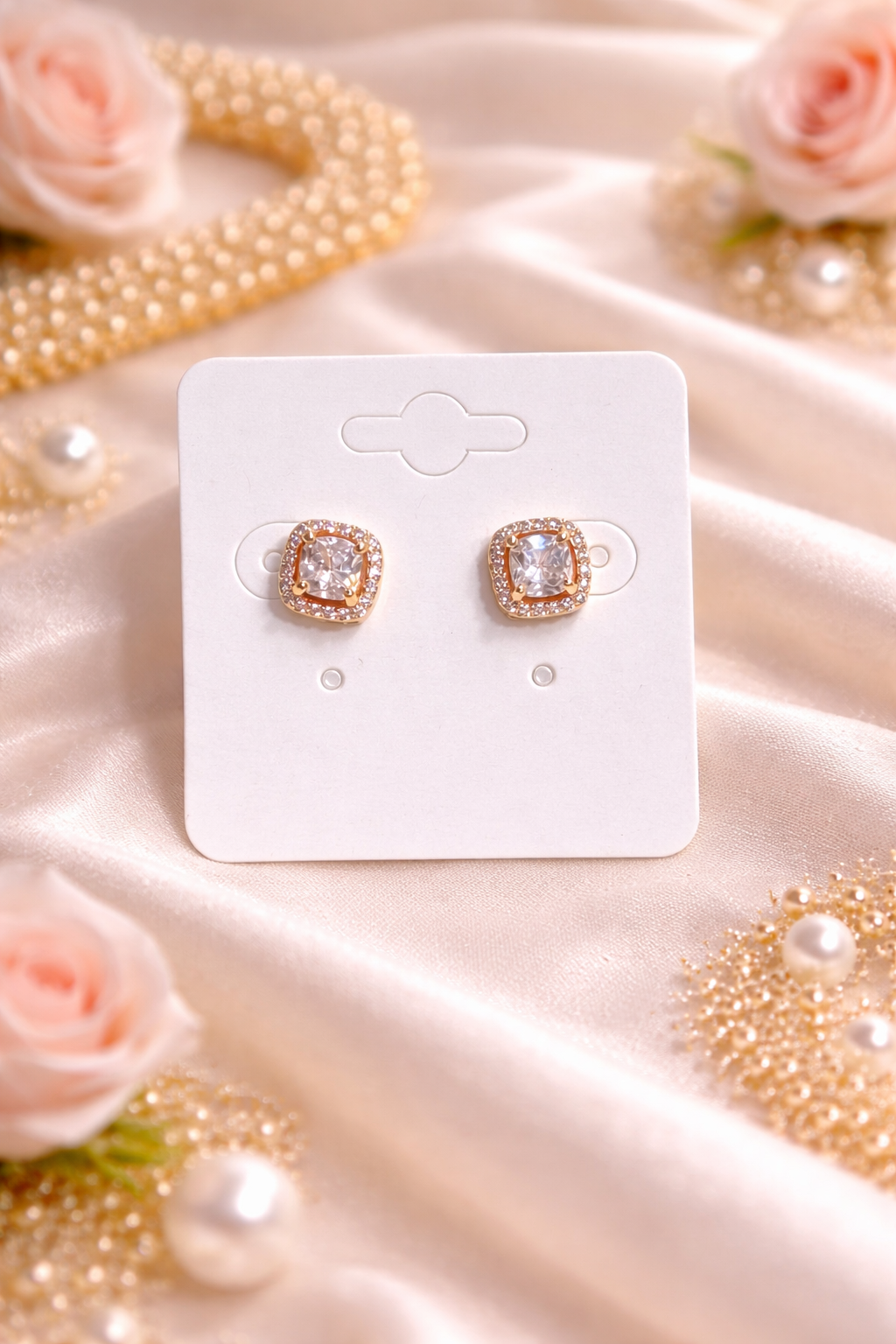 Elegant Square Halo Stud Earrings