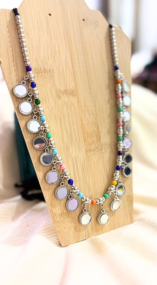 Boho Reflections – Oxidised Mirror Work Necklace