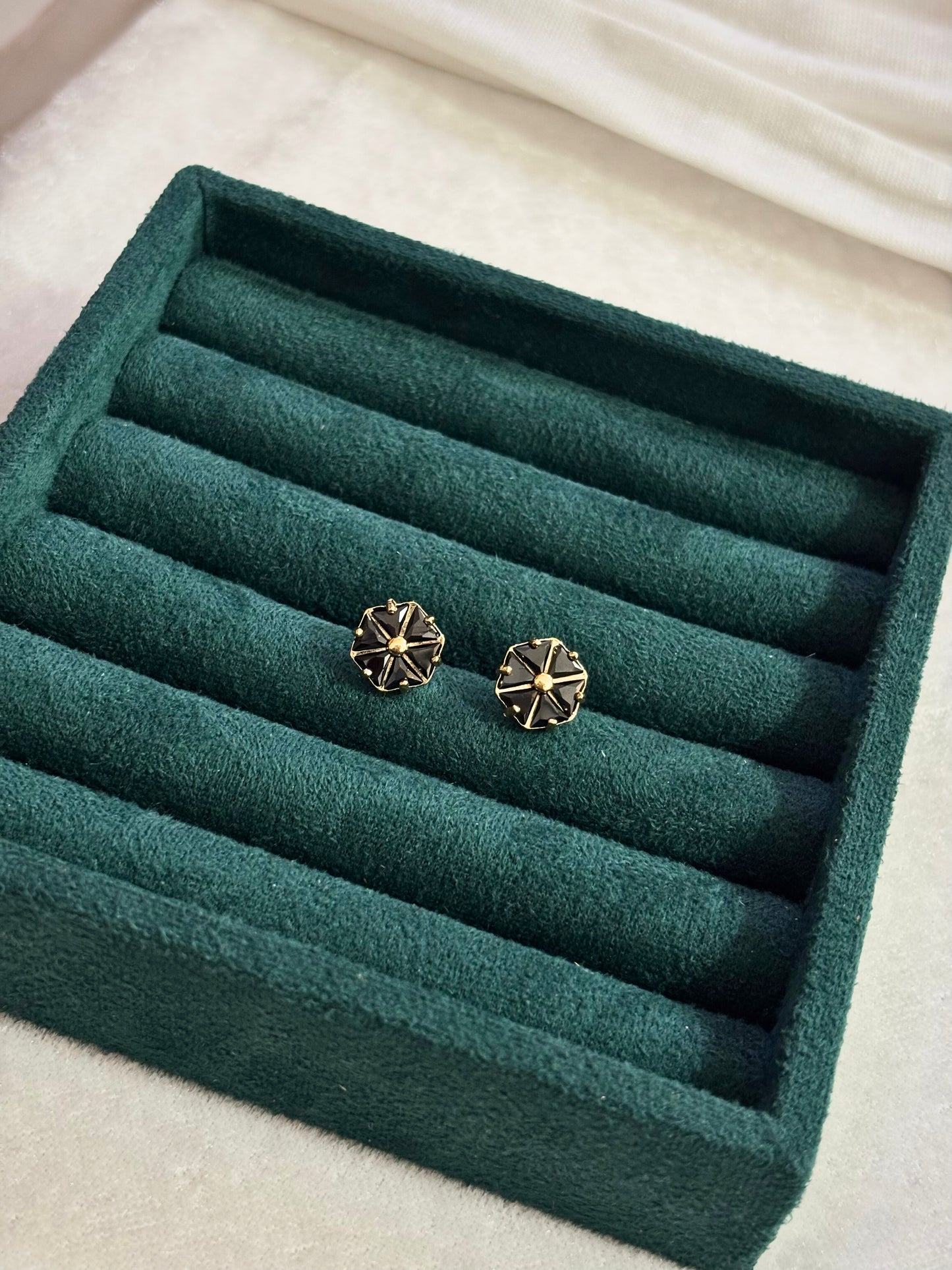 Black Stone Octagon Stud Earrings