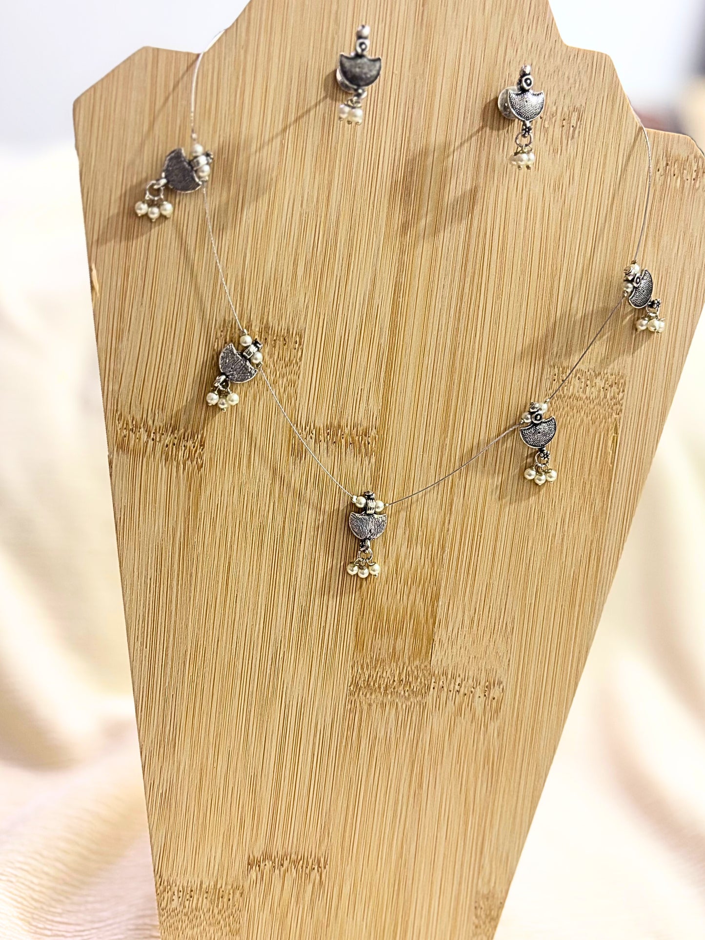 Moonlit Grace – Oxidised Pearl Drop Necklace Set