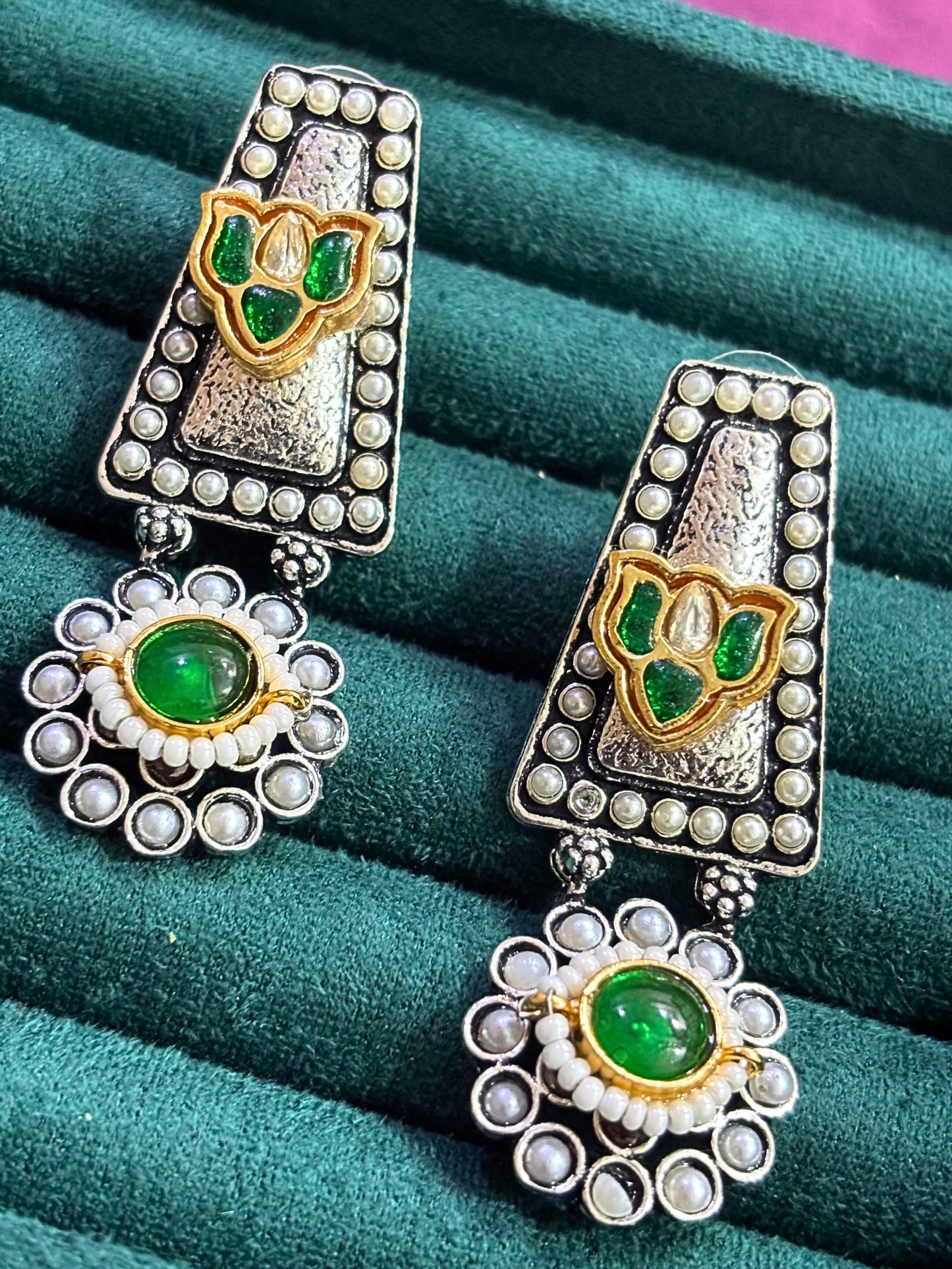 Lotus Grace Oxidised Statement Earrings