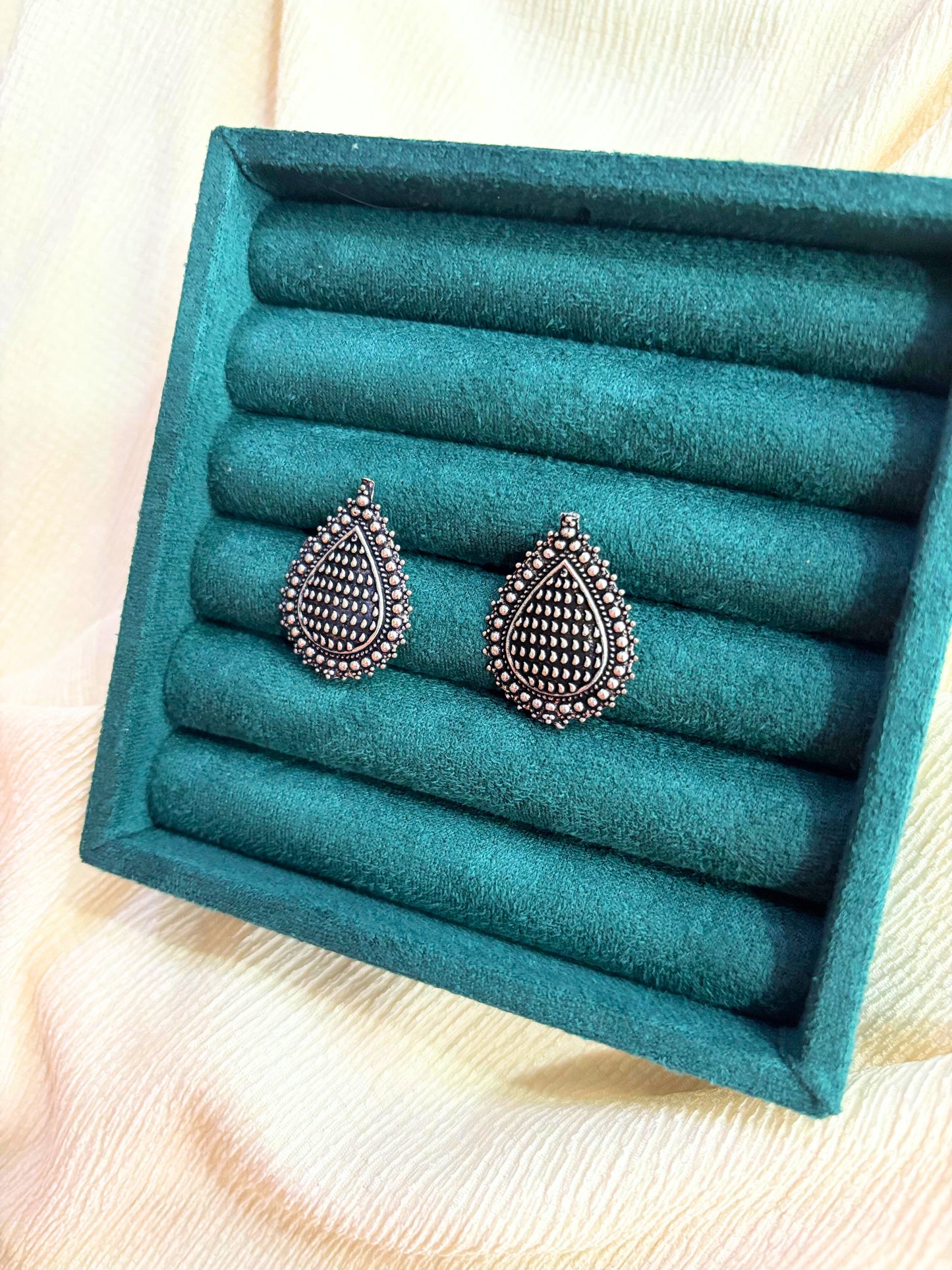 Elegant Teardrop Oxidised Studs