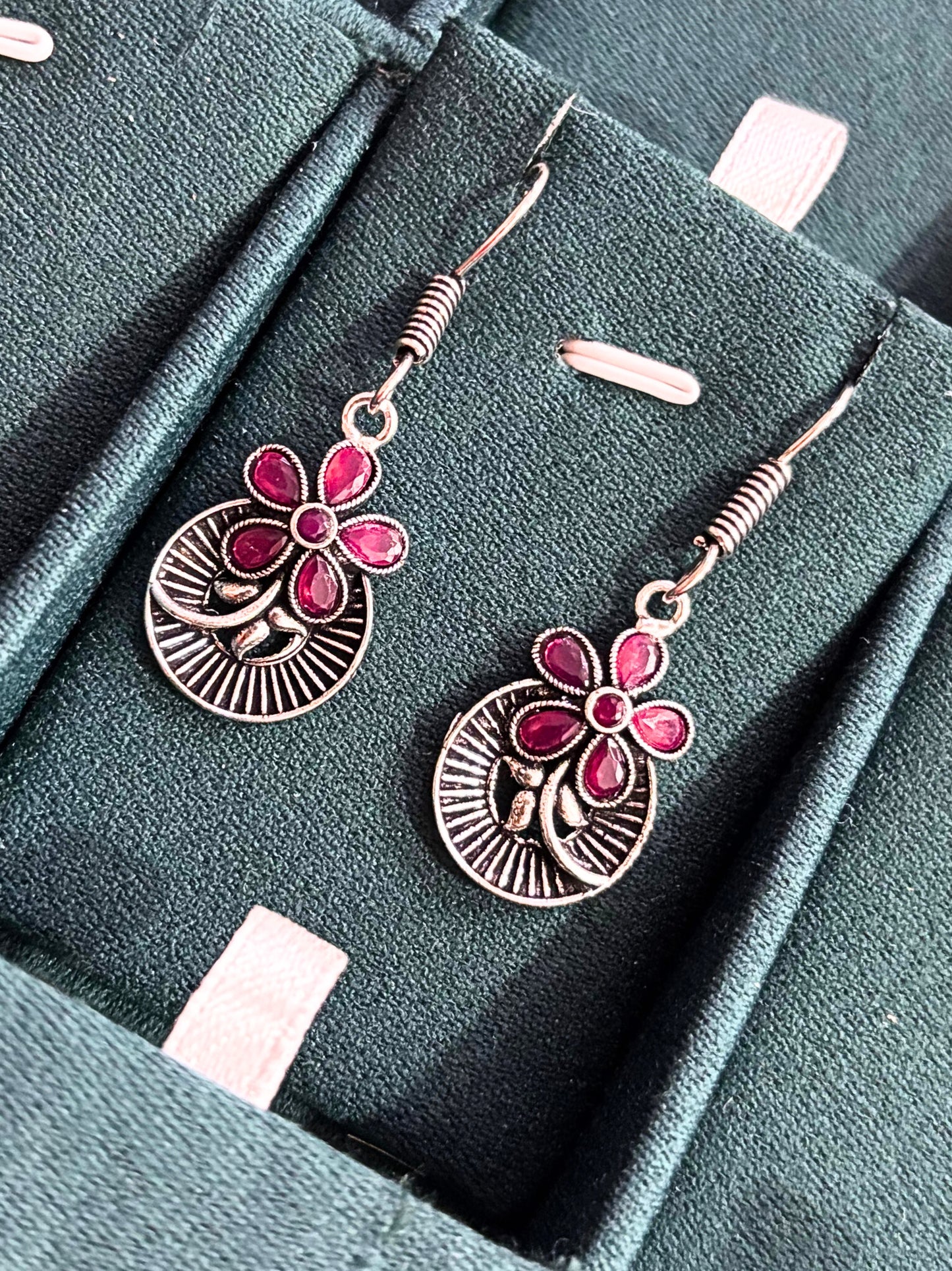 Crimson Bloom Oxidised Earrings