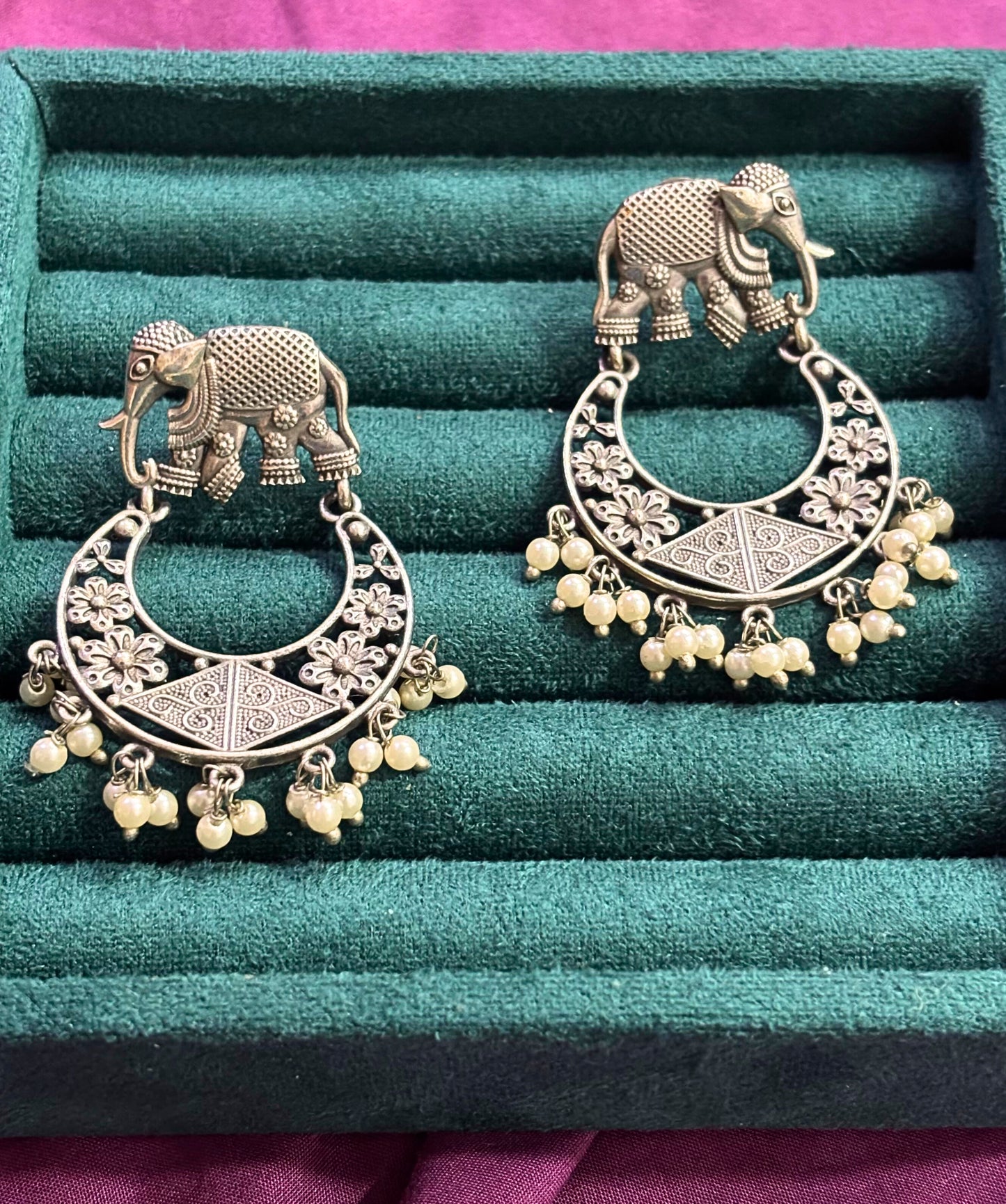 Elephant Motif Crescent Jhumkas