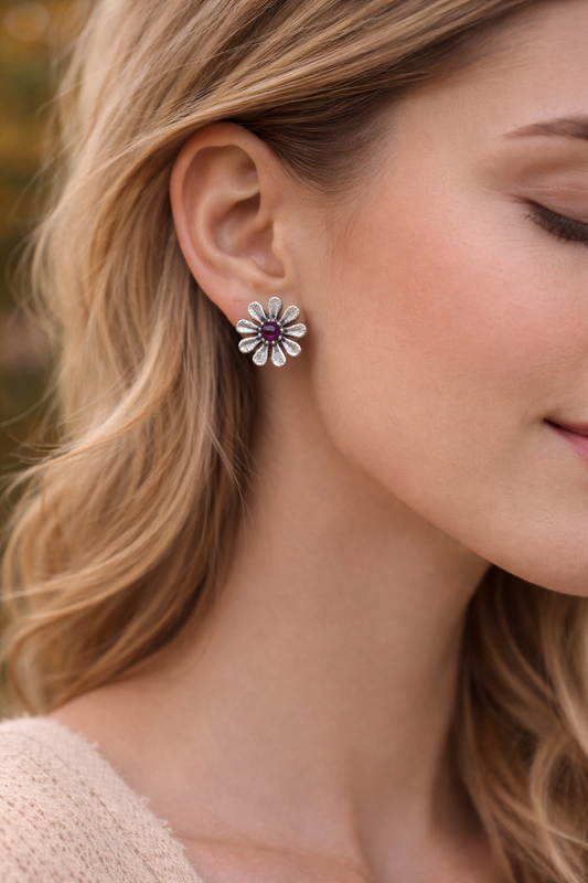Floral Stone Stud Earrings