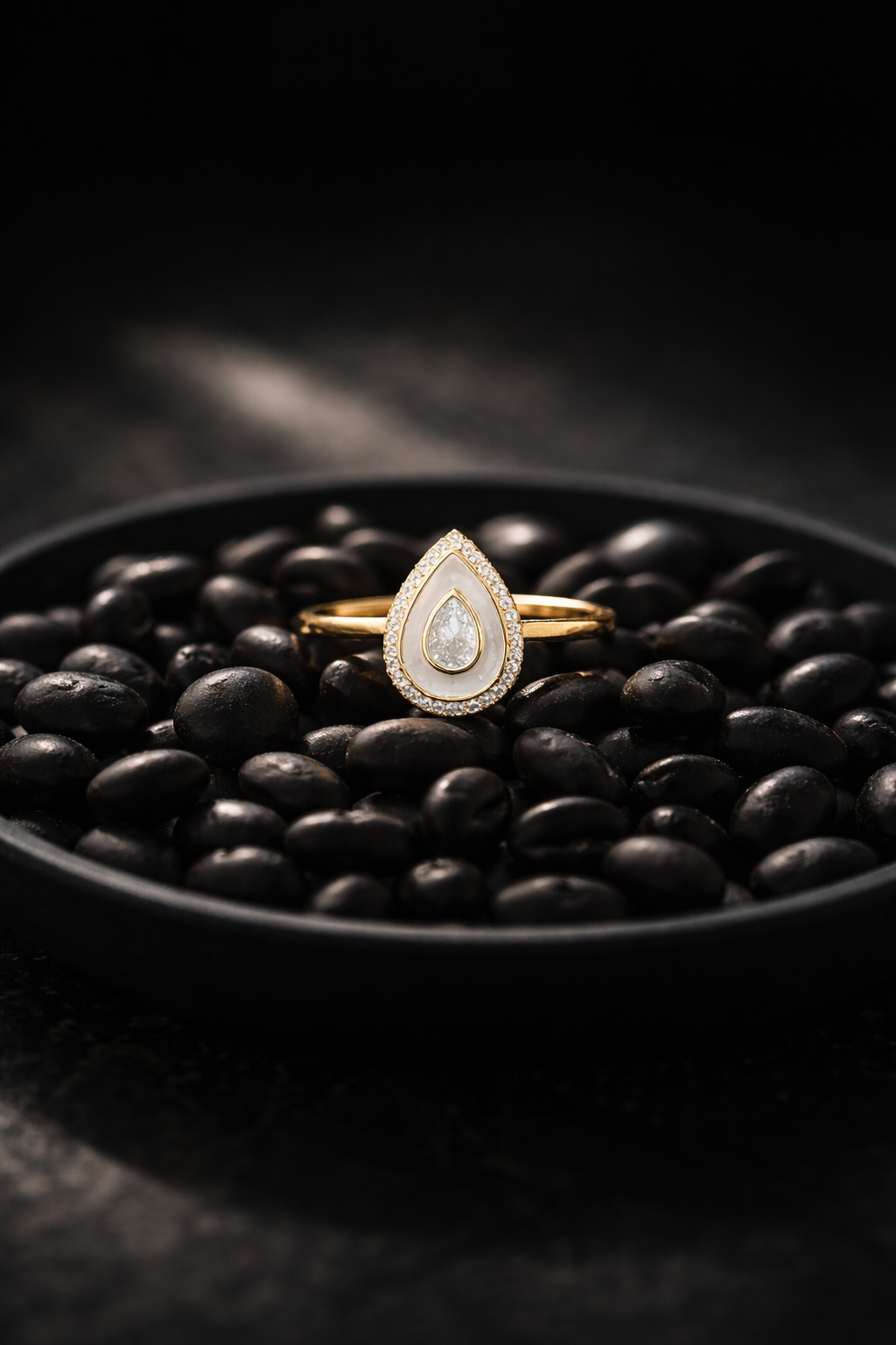 Ivory Teardrop Enamel Ring