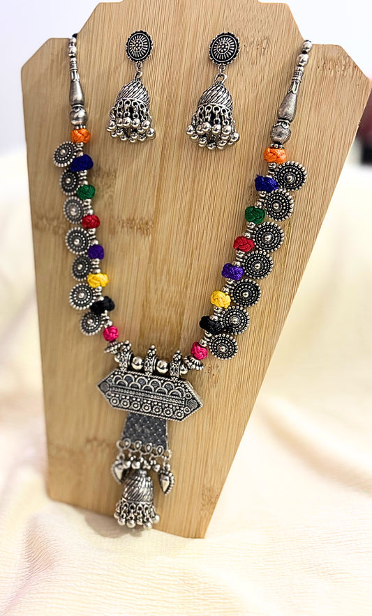 Rustic Radiance Multicolor Oxidised Necklace Set