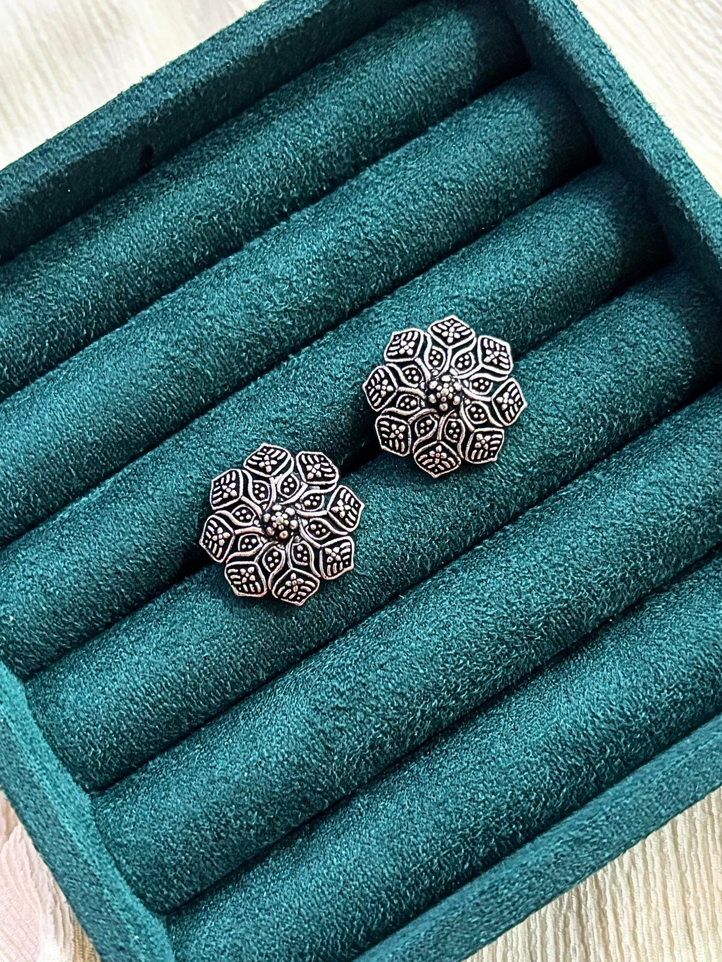 Timeless Floral Oxidised Studs