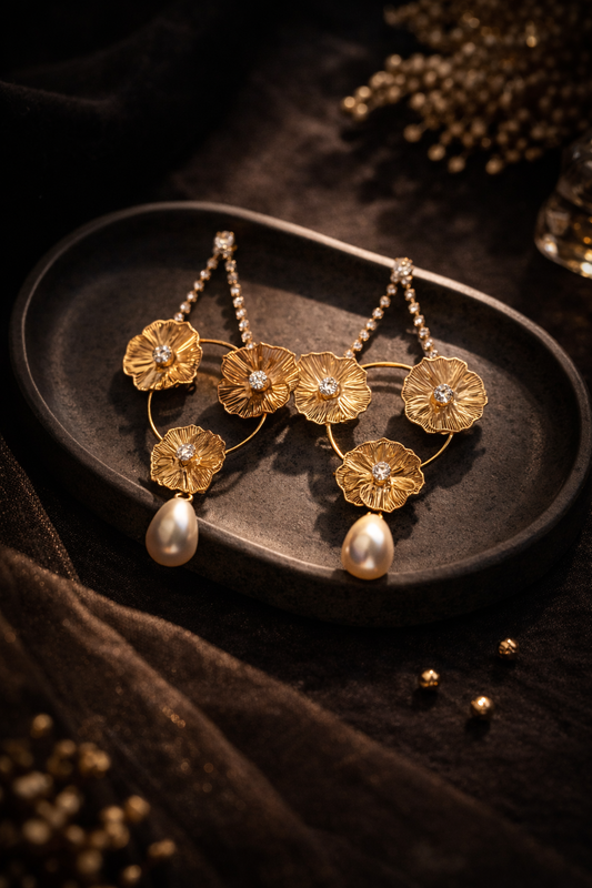 Opulent Bloom Pearl Earrings