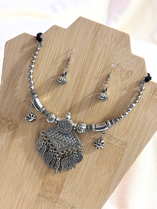 Timeless Charm Oxidised Silver Necklace Set