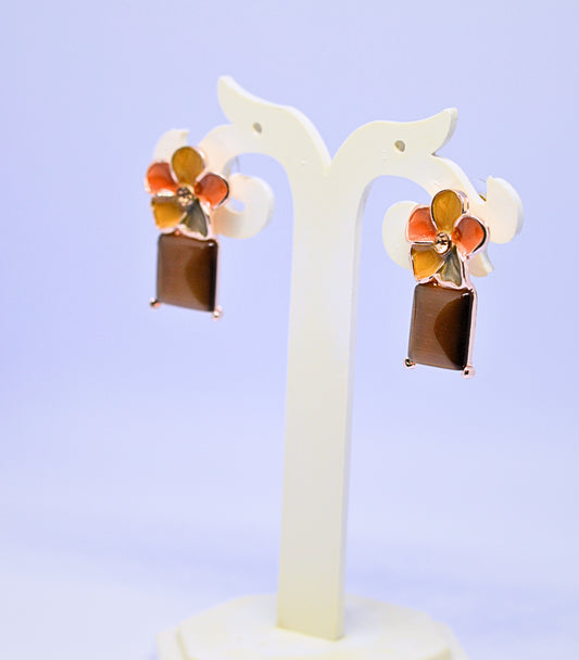 Rose gold brown square design Earrings