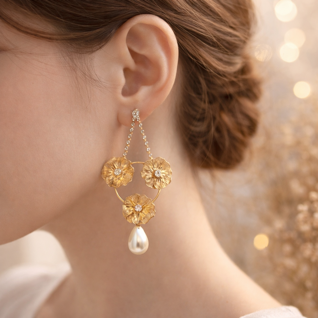 Opulent Bloom Pearl Earrings