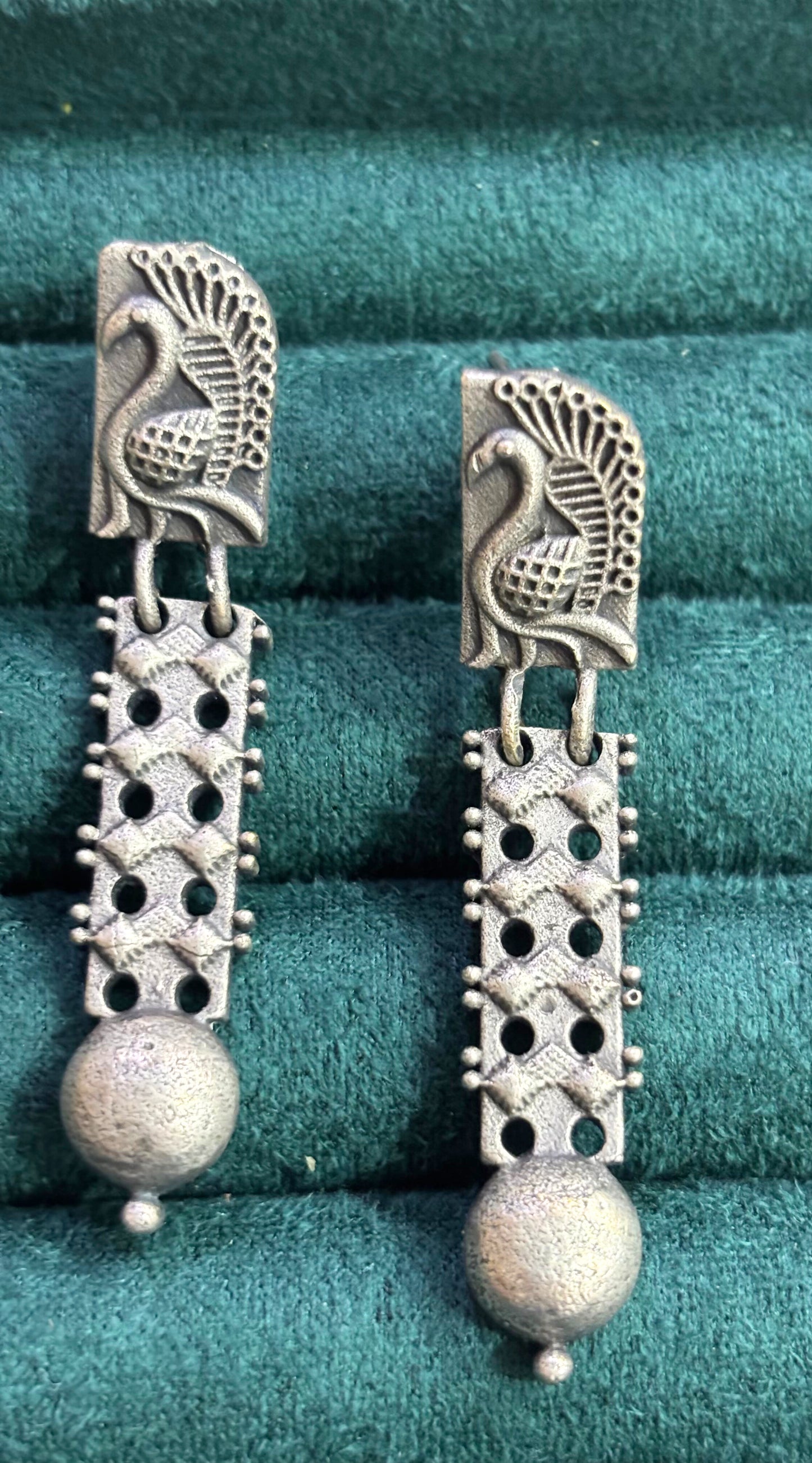 Peacock Charm Oxidised Earrings