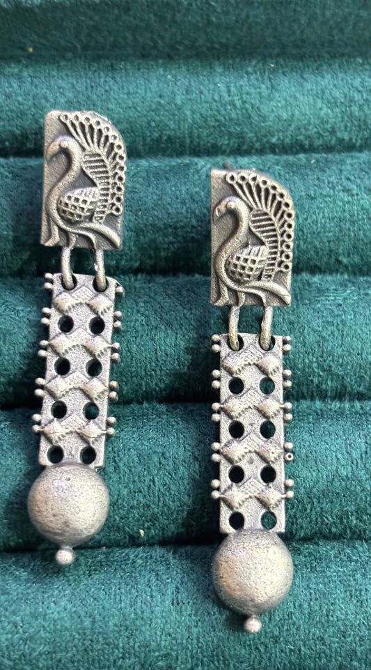 Peacock Charm Oxidised Earrings