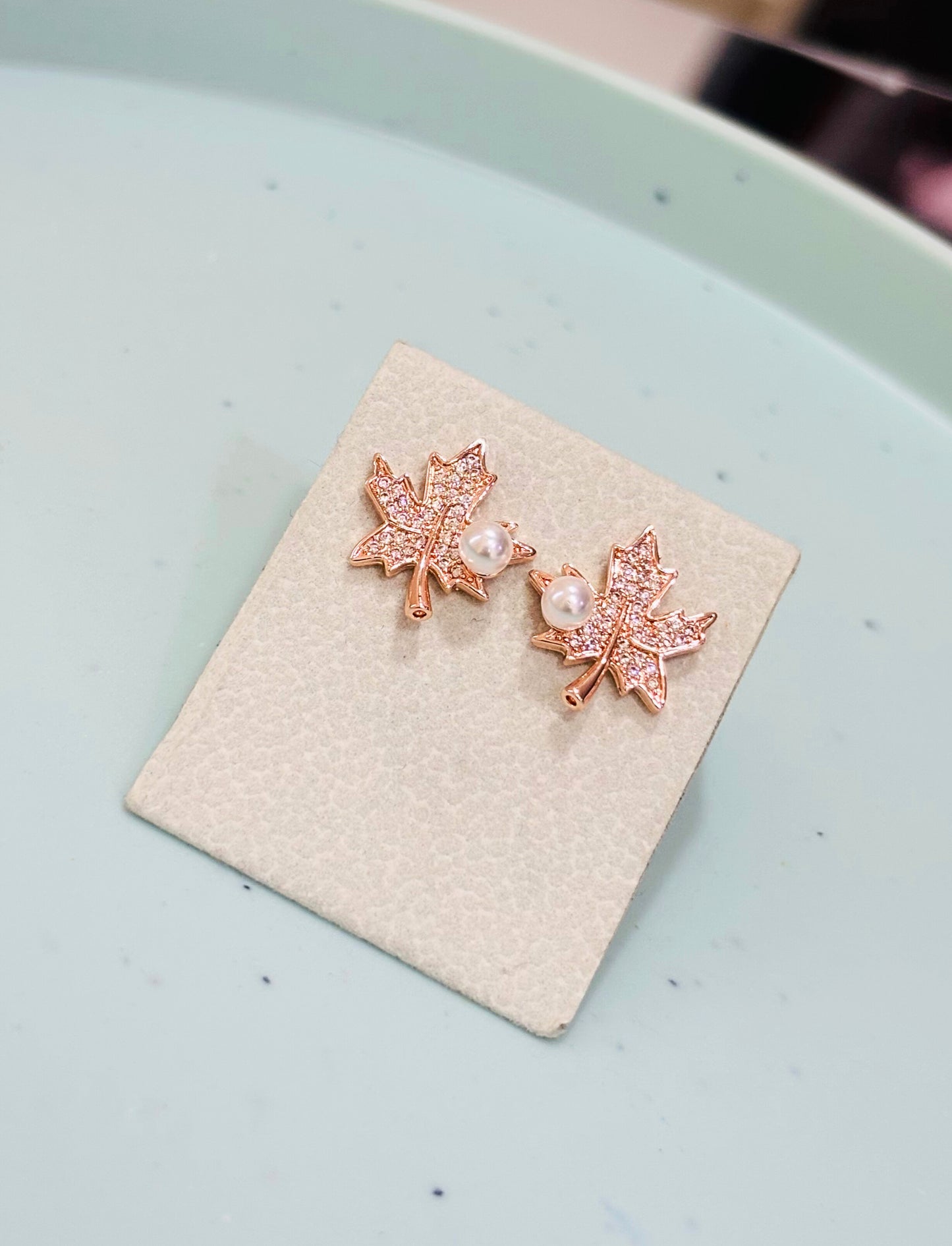 Rose Gold Maple Leaf Stud Earrings