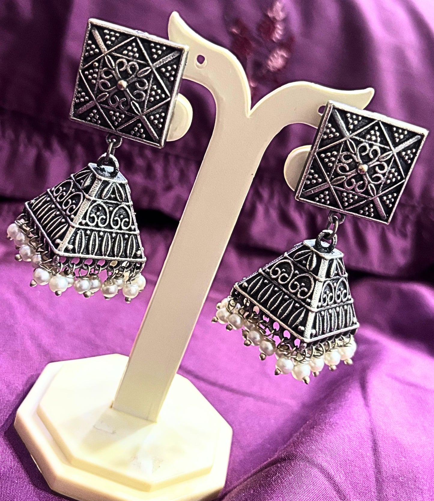 Temple Charm Oxidised Pyramid Jhumkas