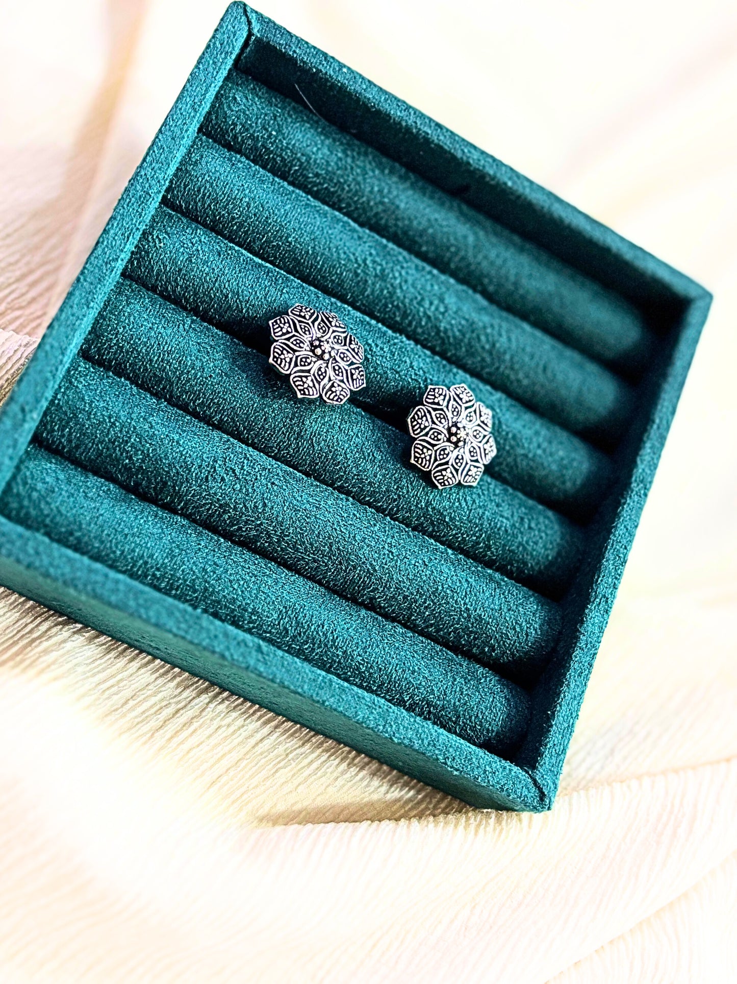 Timeless Floral Oxidised Studs